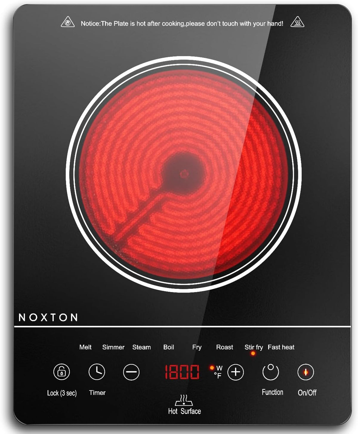 Noxton 2 Zone Ceramic Hob 30cm Electric Hob with Timer, Safe Lock, Pause Coutertop Use Hob with 13AMP Plug 2800W