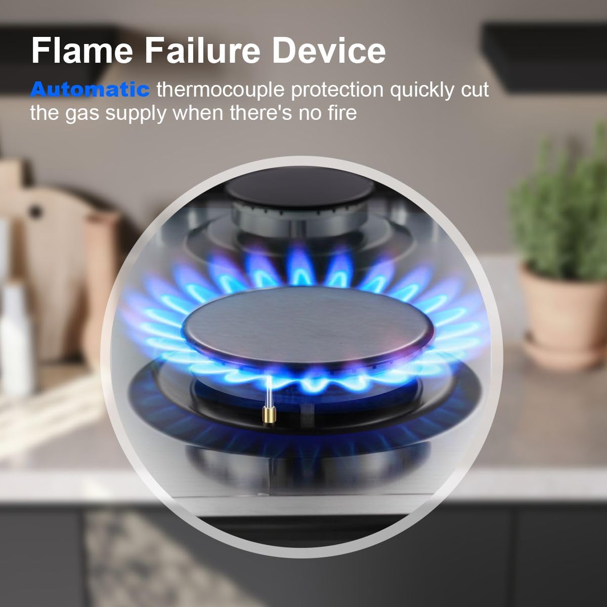 SNDOAS Gas Hob 4 Burners, NG/LPG Convertible, Built-in Black Glass Gas Hob with Wok Burner, Flame Failure Protection, 8000W, YYUKGCT-B04