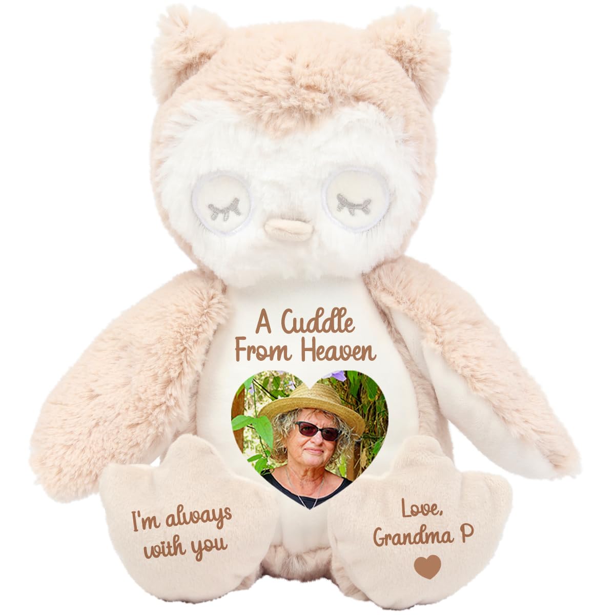 Personalised Memory Teddy Bear with Heart-Shaped Photo – “A Cuddle From Heaven” Keepsake Gift – 28 Bear Styles – Add Your Text & Choose Colour – Custom Memorial Bear (White Angel Teddy)