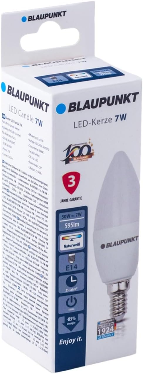 Blaupunkt E14 LED Light Bulb Candle Shape – 10W (Equivalent to 80W - 100W), 820 Lumens, 4000K Neutral White LED – Non‑Dimmable, E14 Screw Base, Energy‑Efficient Home Lighting – Pack of 1