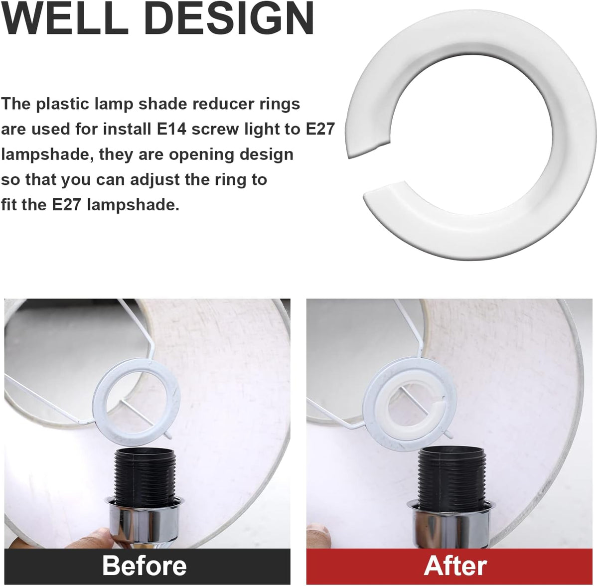 Vin beauty E27 to E14 Lampshade Reducer Ring, 2 Pack Lamp Shade Adapter Rings Light Ring Converter Washer Plastic Replacement 42mm 29mm Screw Fitting Adapter, White (Vin Beauty539838_1)