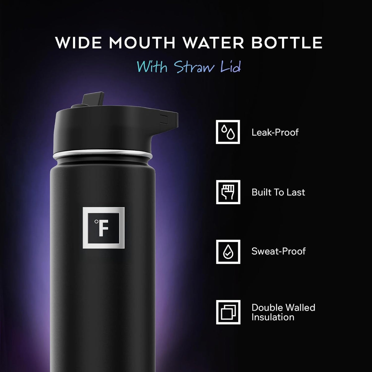 Insulated Water Bottle with Straw - 650/950/1200/1800 ml - Leakproof Double-Walled Stainless Steel Metal Drink Flask BPA-Free - Sports Travel Gym Camping Hiking Kids