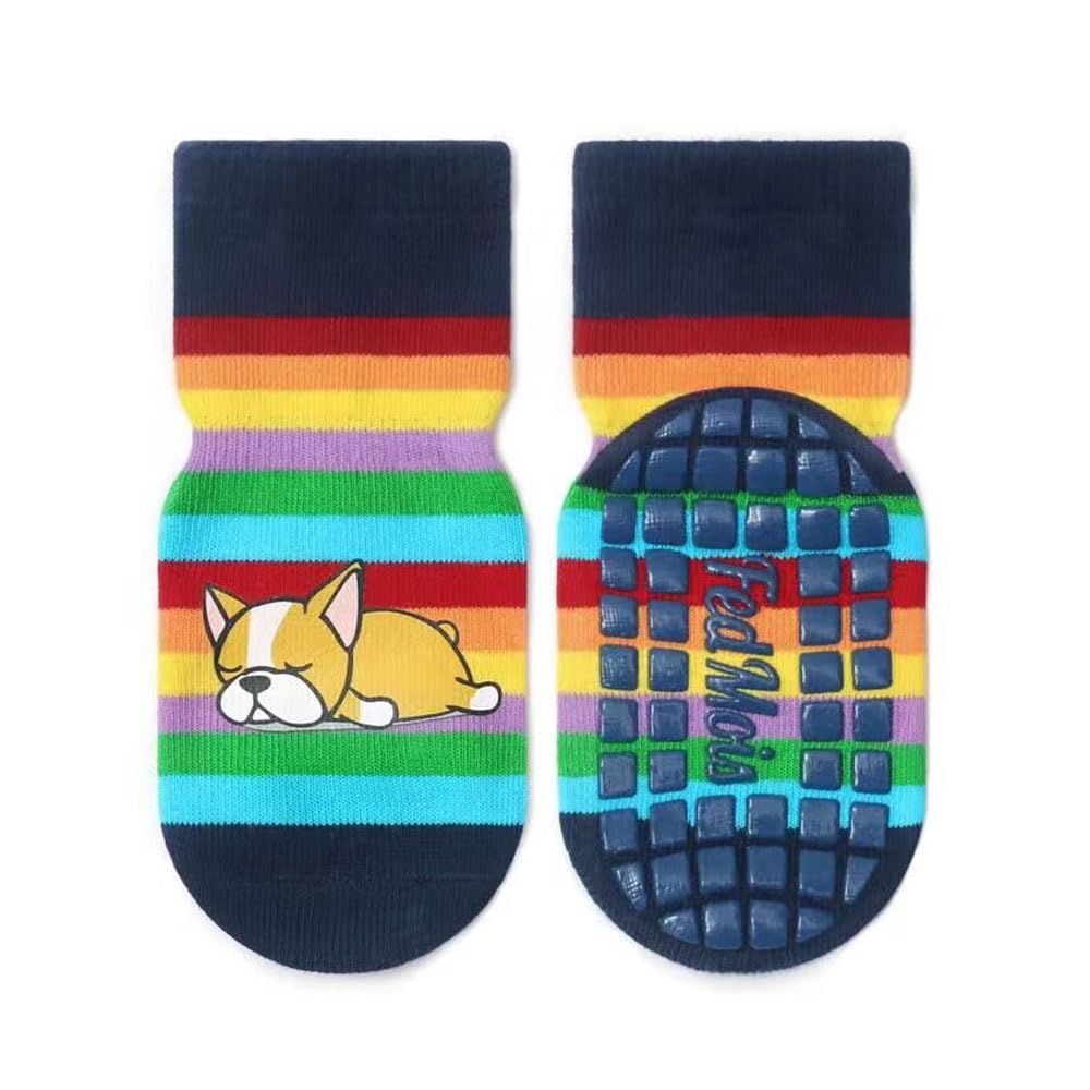 FedMois 5 Pairs Baby Kids Anti-slip Socks Cotton non skid Ankle Socks Animals