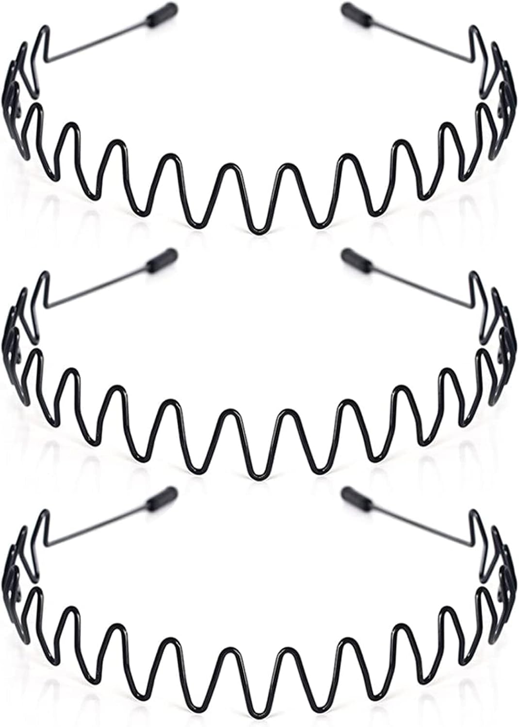 3PCS Metal Hair Bands for Men Non-Slip Black