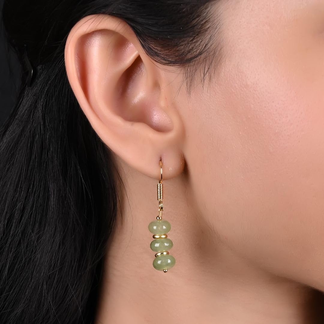 Gempires Natural Gemstone Rondelle Bead Earrings for Women | 8mm Beaded Drop Dangle Earrings | Gold Plated Hypoallergenic Hook Jewelry | Handmade Lightweight Crystal Earrings