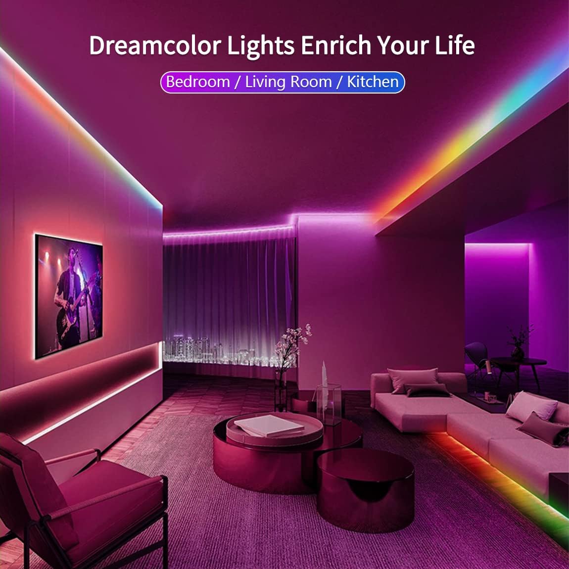 Daymeet TV Led Lights, 4M TV Led Backlight for Lights USB Powered RGBIC Light Strip for 55-75 inch Monitor Behind Lighting with Remote Music Sync Bluetooth APP Control