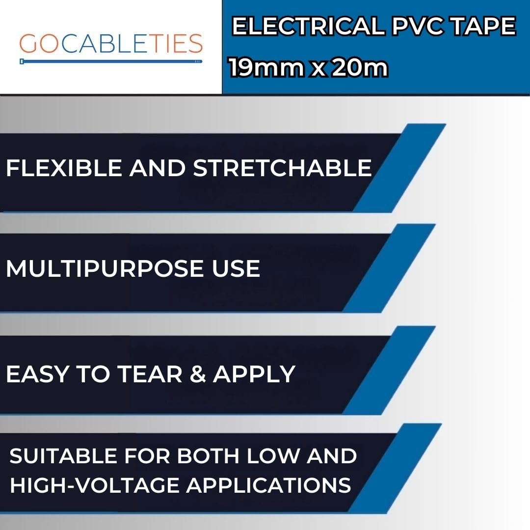Gocableties Grey Electrical Tape, 19mm x 20m, Strong Self-Adhesive PVC Insulation Tape for Insulating, Repairing and Protecting Electrical Wires, 2 Rolls