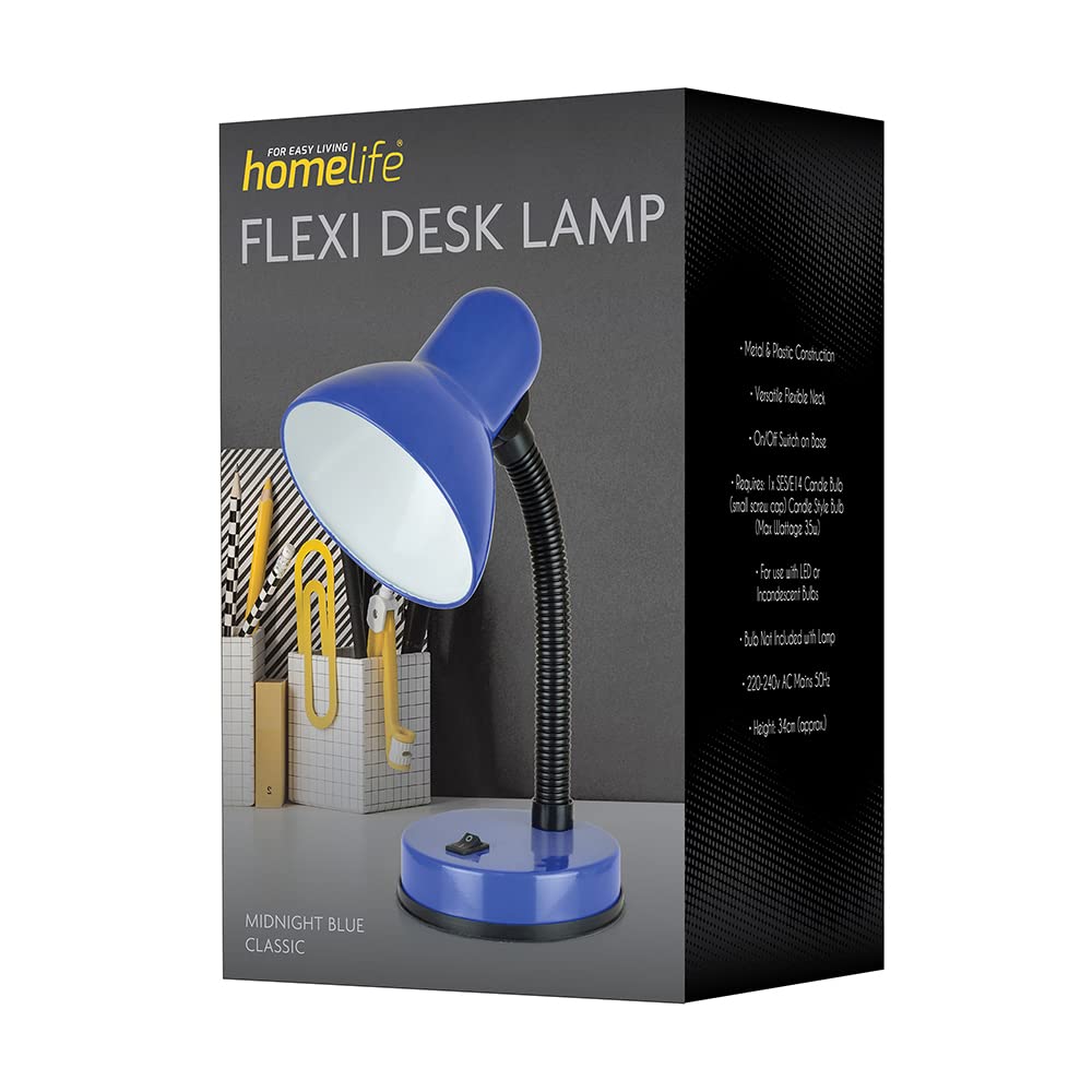 HOMELIFE 35w 'Classic' Flexi Desk Lamp with Versatile Flexible Neck - Integral On/Off Switch - Approx. 34cm Height - L958BK - Onyx Black