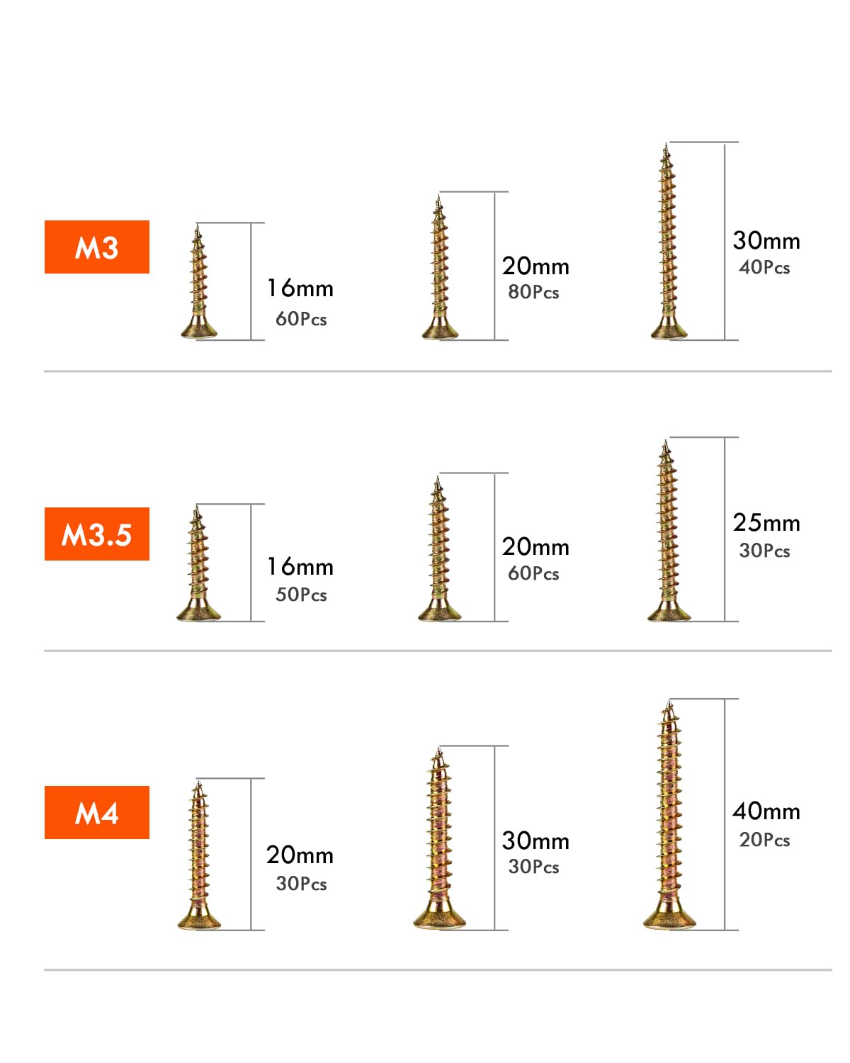 Wood Screws 800PCS Assortment, Countersunk Self Tapping Screws