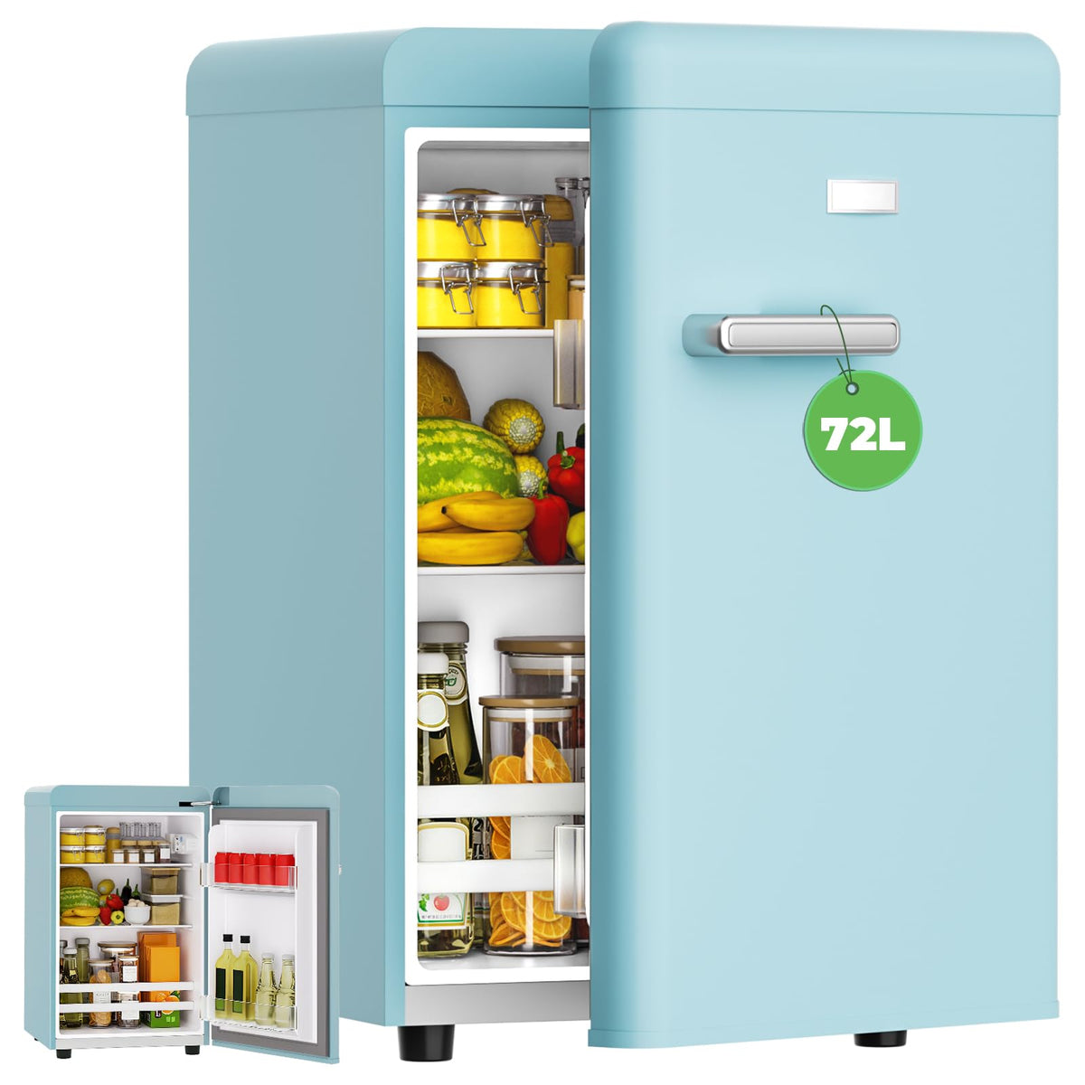 LIKEEM Retro Mini Fridge 72L, 43dB Quiet, Vintage LED Cooler, 7 Temp
