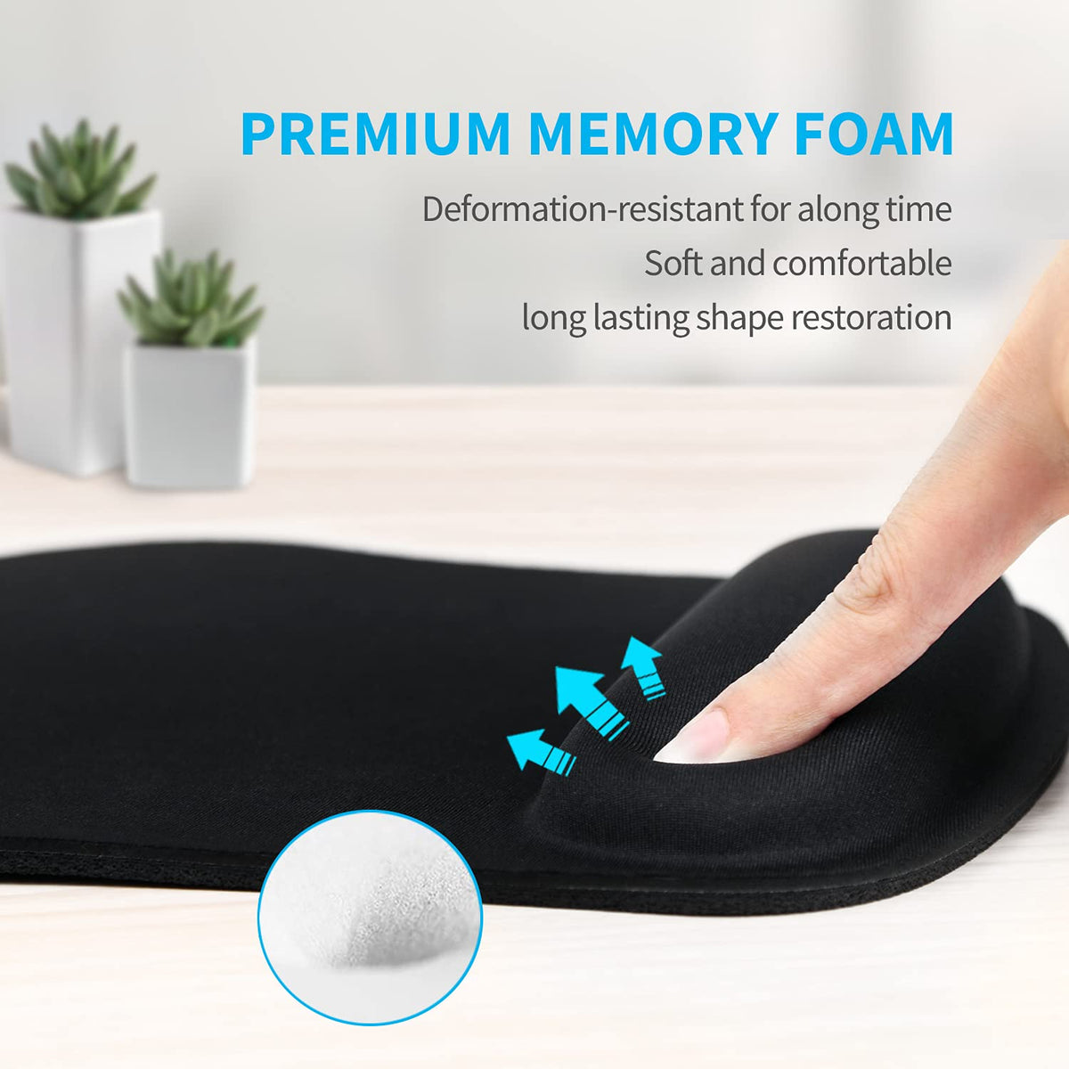 TECKNET 3 Packs Mouse Mat Wrist Support, Mouse Pad with Memory Foam Rest