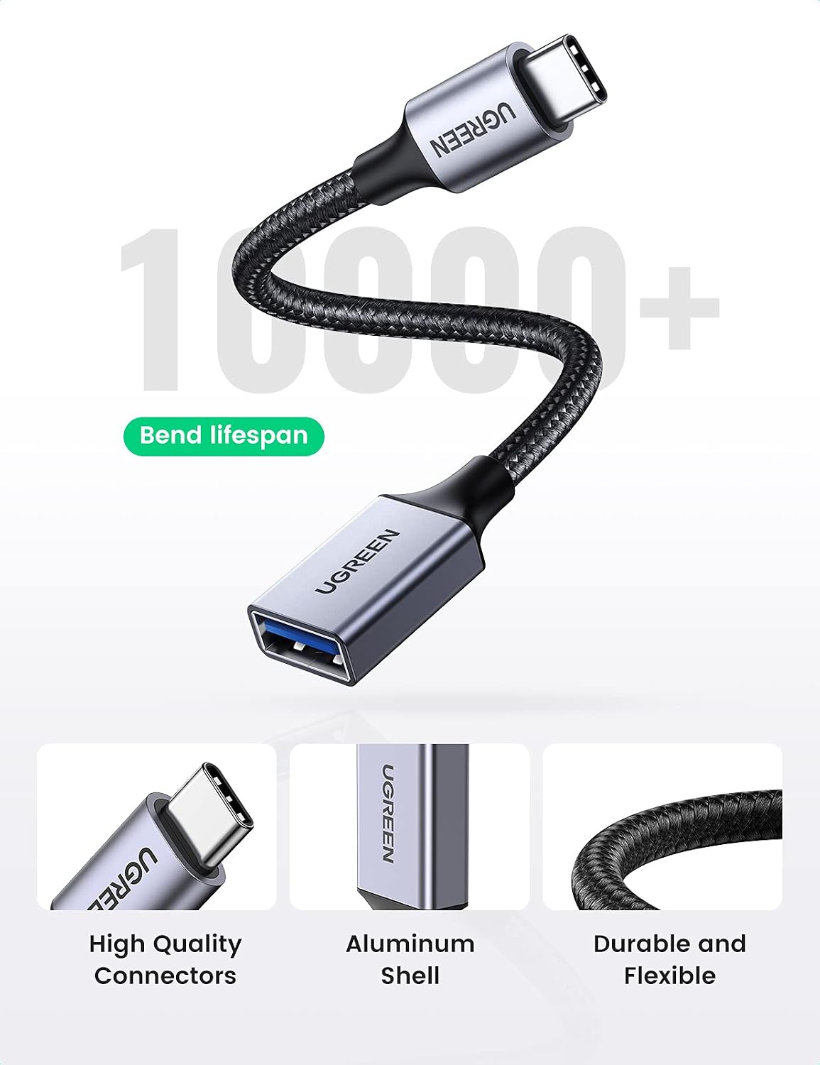 UGREEN 10Gbps USB C to USB Adaptor for iPhone, iPad, MacBook, Galaxy Grey