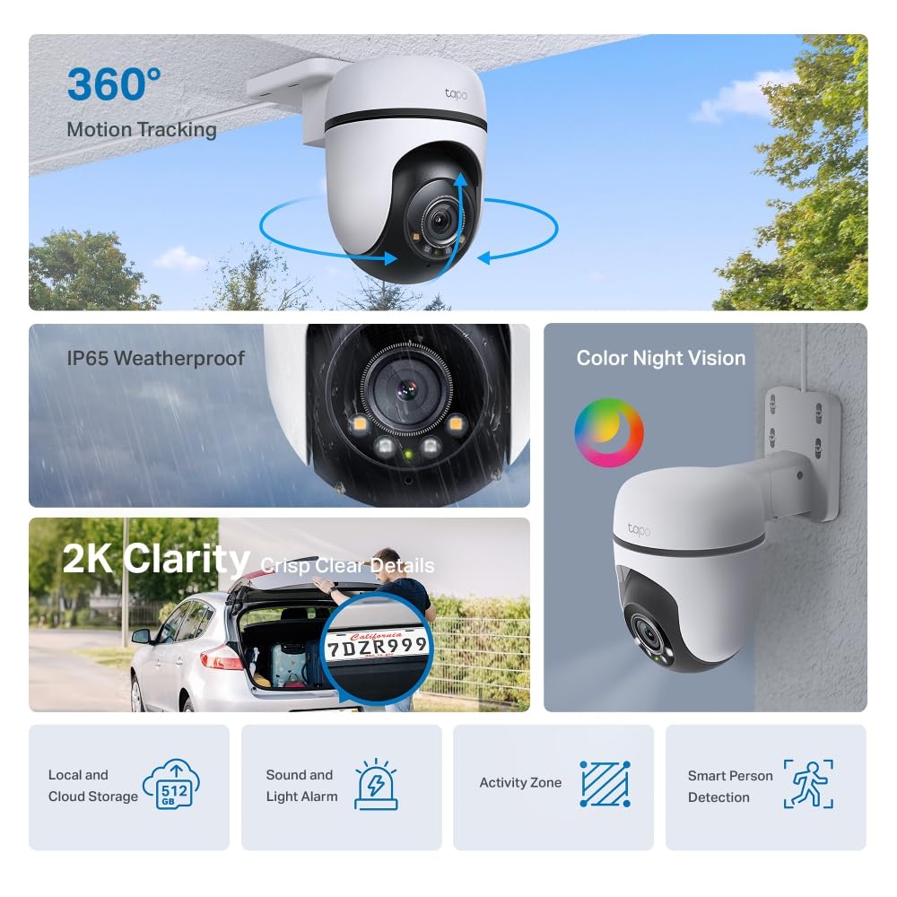 Tapo TP-Link C500 Outdoor Wi-Fi Security Camera, 360° FHD 1080P with Night Vision, Two-Way Audio, Cloud Video Recording, Works with Alexa