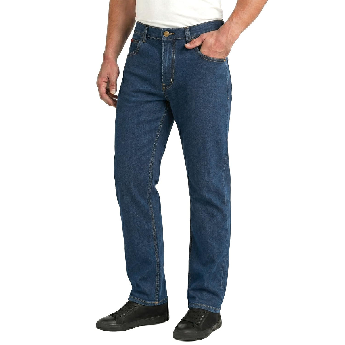 Lee Cooper Men's Jeans Classic Regular Fit with 5 Pockets Design Zip Fly & Belt Loop Heavy Duty Denim Wash Stretch Plain Casual Workwear Durable Utility Straight Leg Work Pants (Black/Navy)