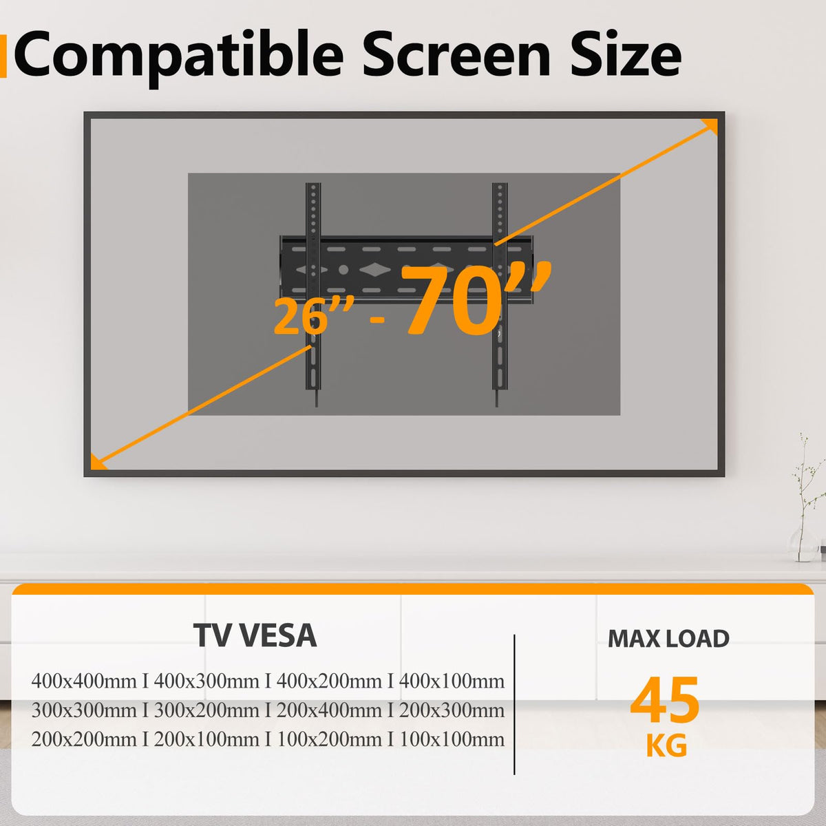 TV Wall Bracket Tilt for 14-42" LED/LCD/OLED Flat&Curved TVs Monitor, Support 25kg with Max VESA 200x200mm Spirit Level Included, Television Wall Mount Fit 32 38 40 inch Universal TV Bracket