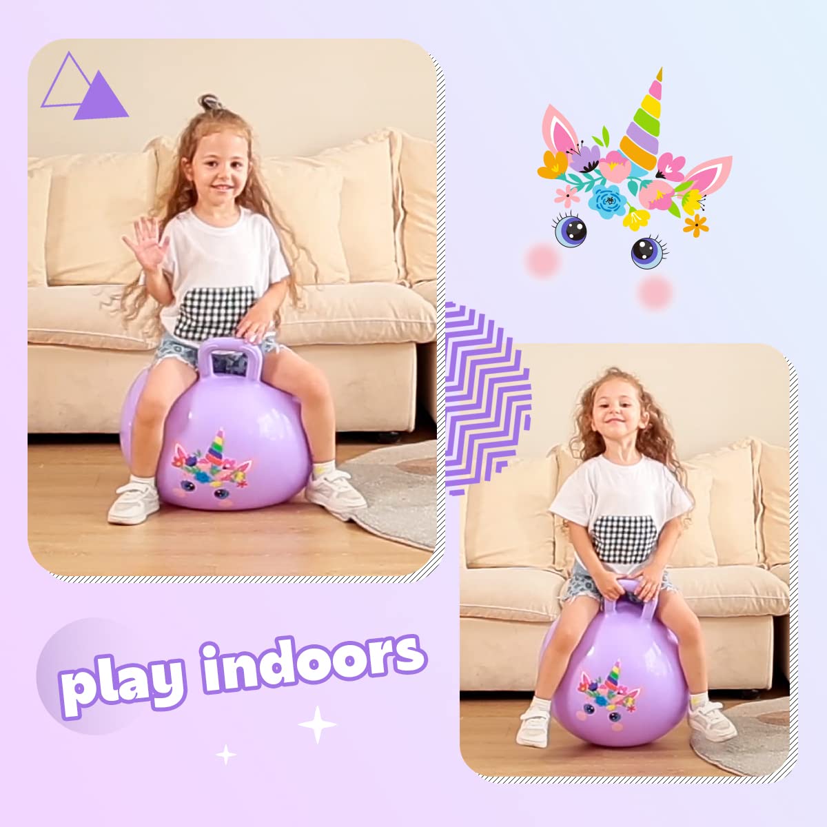 Vastoy 20 Inch Space Hopper Ball for Kids 6-9 Years - Anti-Slip Space Hopper with Hand Pump, Bouncy Inflatable Ride On Toy for Indoor Outdoor Fun, for Children (Blue Eyes)