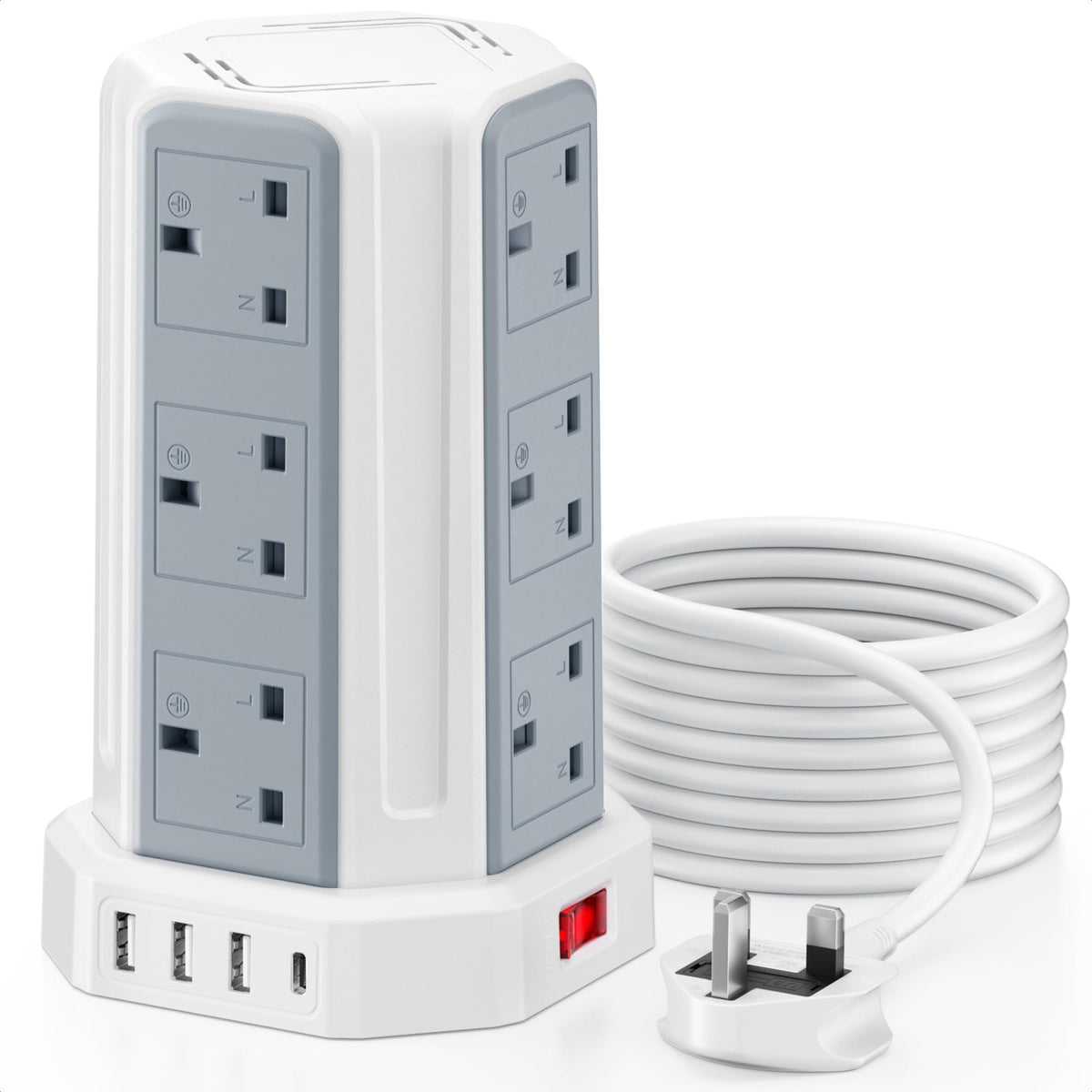 Tower Extension Lead 3M, Extension Cable with USB Ports
