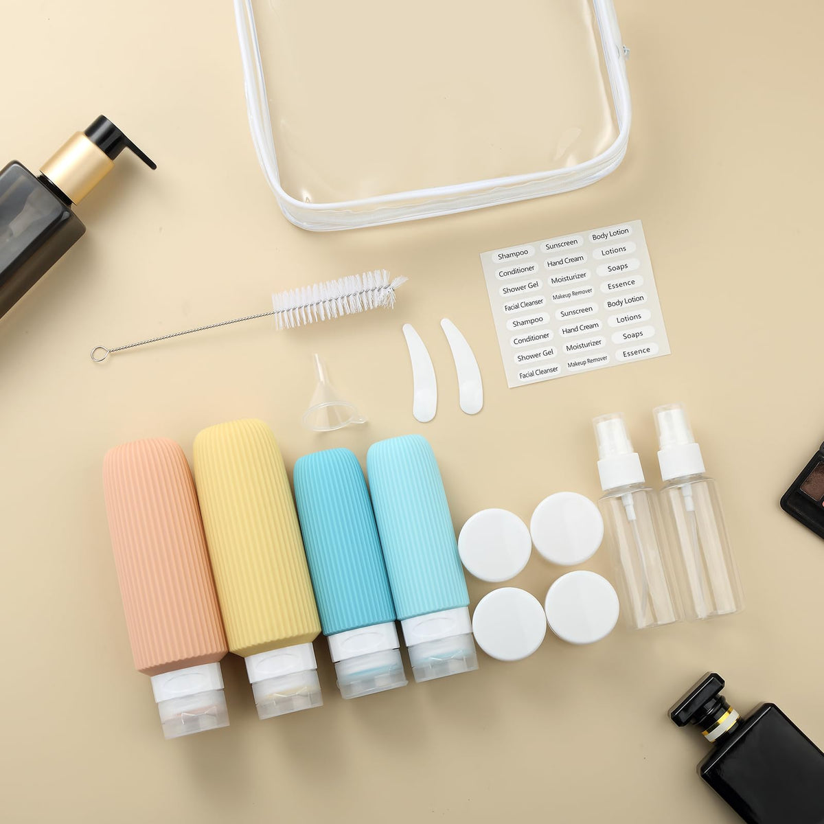 Mrsdry Travel Bottles for Toiletries, 16 Pack Silicone Travel Bottles Set, Leakproof Travel Size Toiletries, BPA Free Travels Containers for Toiletries, Traveler Accessories for Shampoo Conditioner