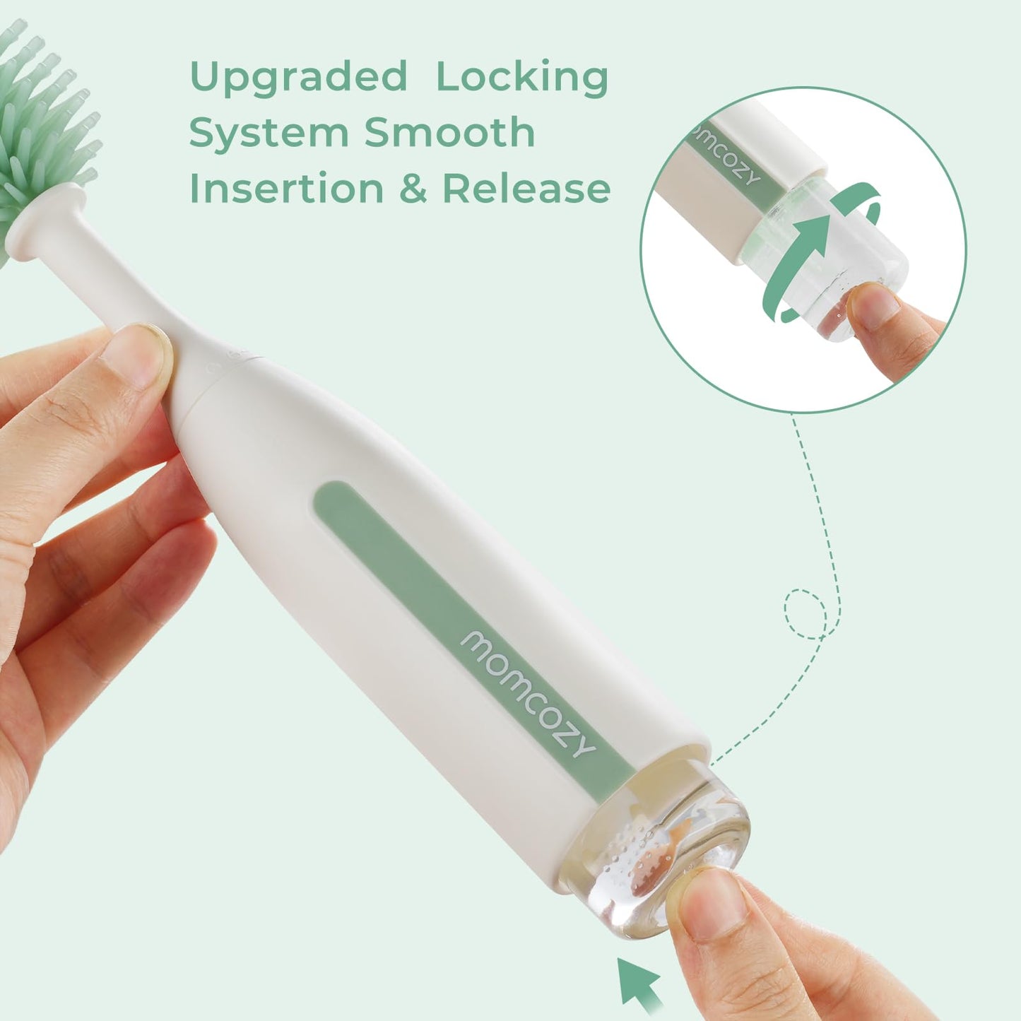 Momcozy Bottle Brush Set - Baby Bottle Cleaner Kit with Silicone Brush, Nipple Brush, Straw Brush, Soap Dispenser, Drying Rack - 7 in 1 Bottle Cleaning Tool for Home and Travel, Green