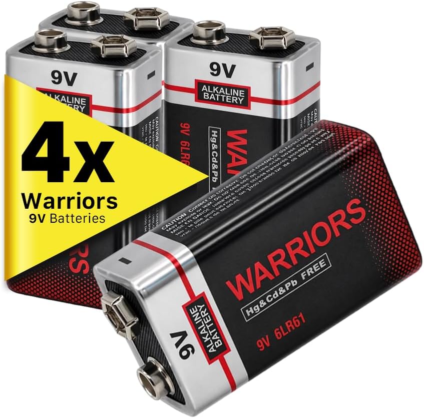 Warriors 4X 9V Alkaline Batteries, 6LR61, Long Lasting Power