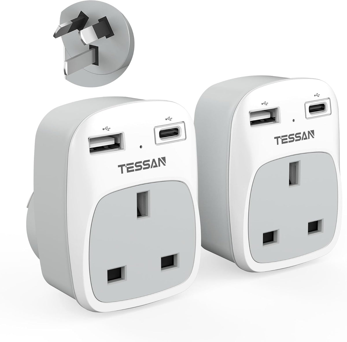 TESSAN UK to Australia Plug Adapter, Type I AU NZ Travel Adapter with USB C