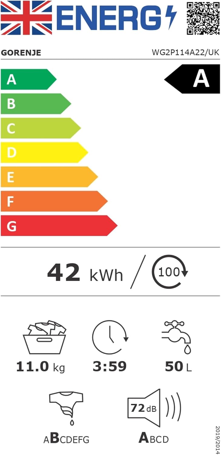 Gorenje 11 kg 1400 rpm Freestanding Washing Machine, White - WG2P114A22/UK