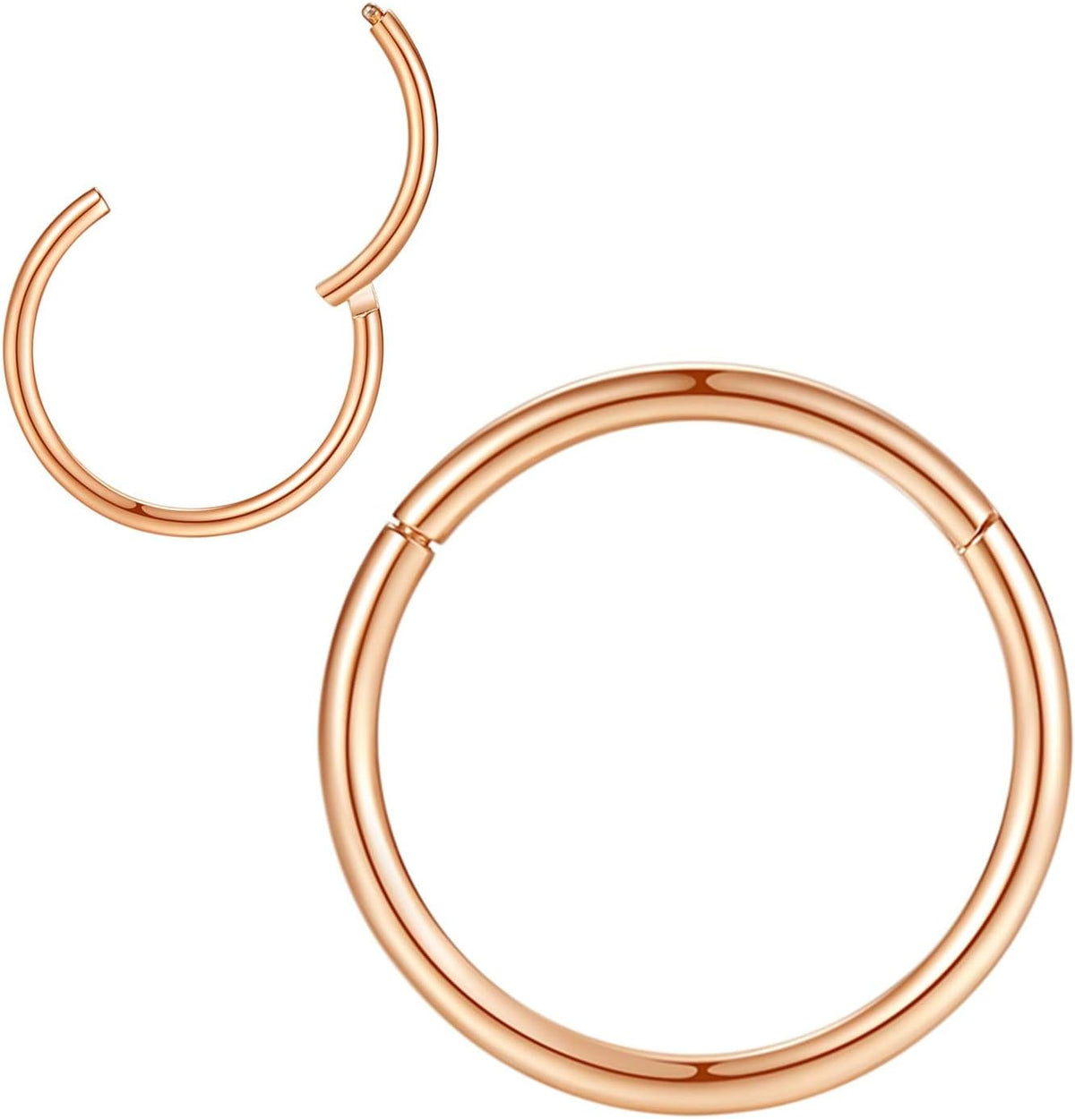 316L Surgical Steel Hinged Nose Rings Hoop Suptum Ring Body Piercing Lip Rings Helix Cartilage Rook Earrings 20G 18G 16G 14G 12G 10G 8G, Diameter 5mm to 16mm, Gold-Rose Gold-Silver-Black