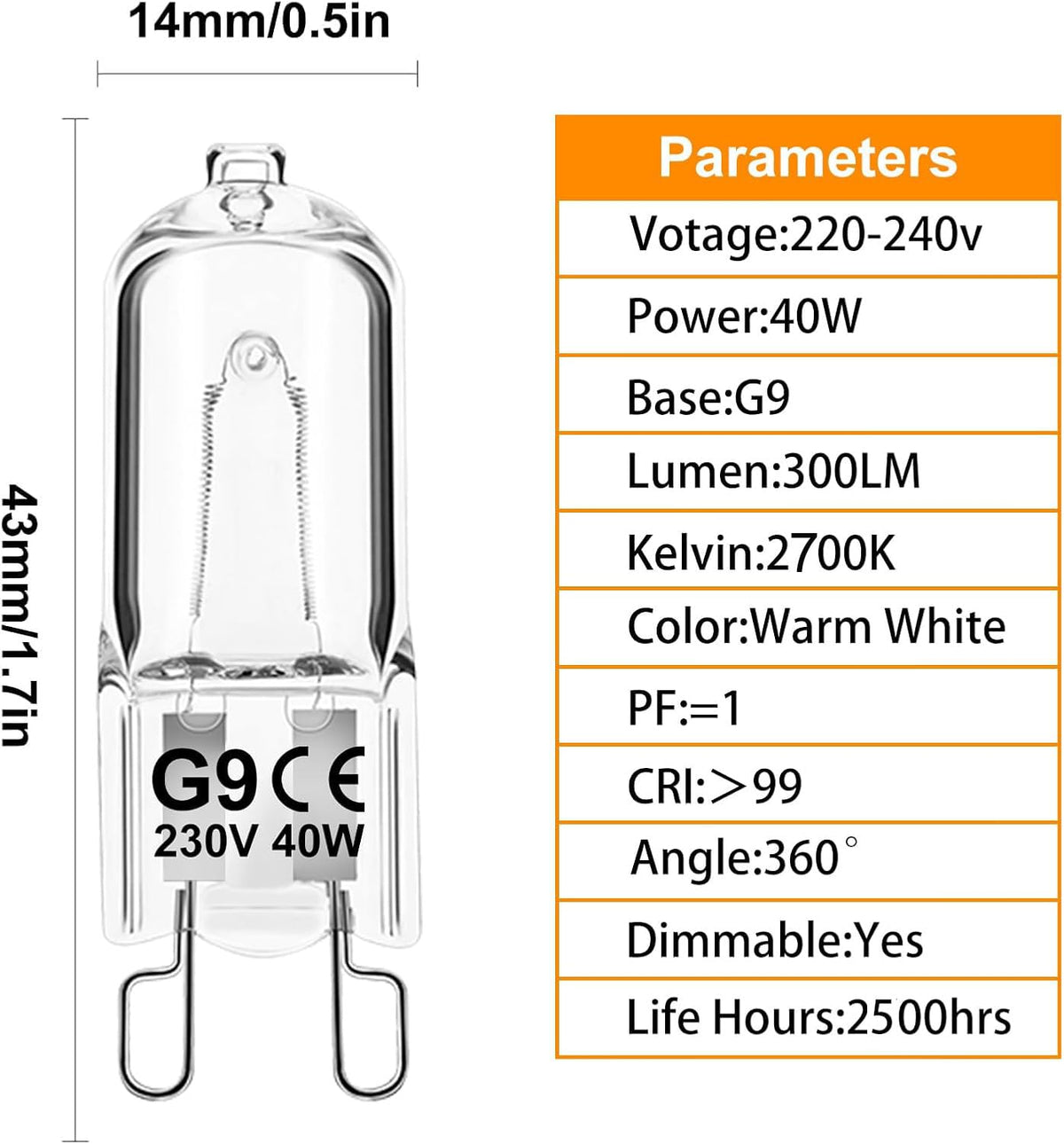 G9 Halogen Light Bulbs, 28W 2700K Warm White 230V Dimmable Capsule Bulbs, Non-Flicker - 12 Pack