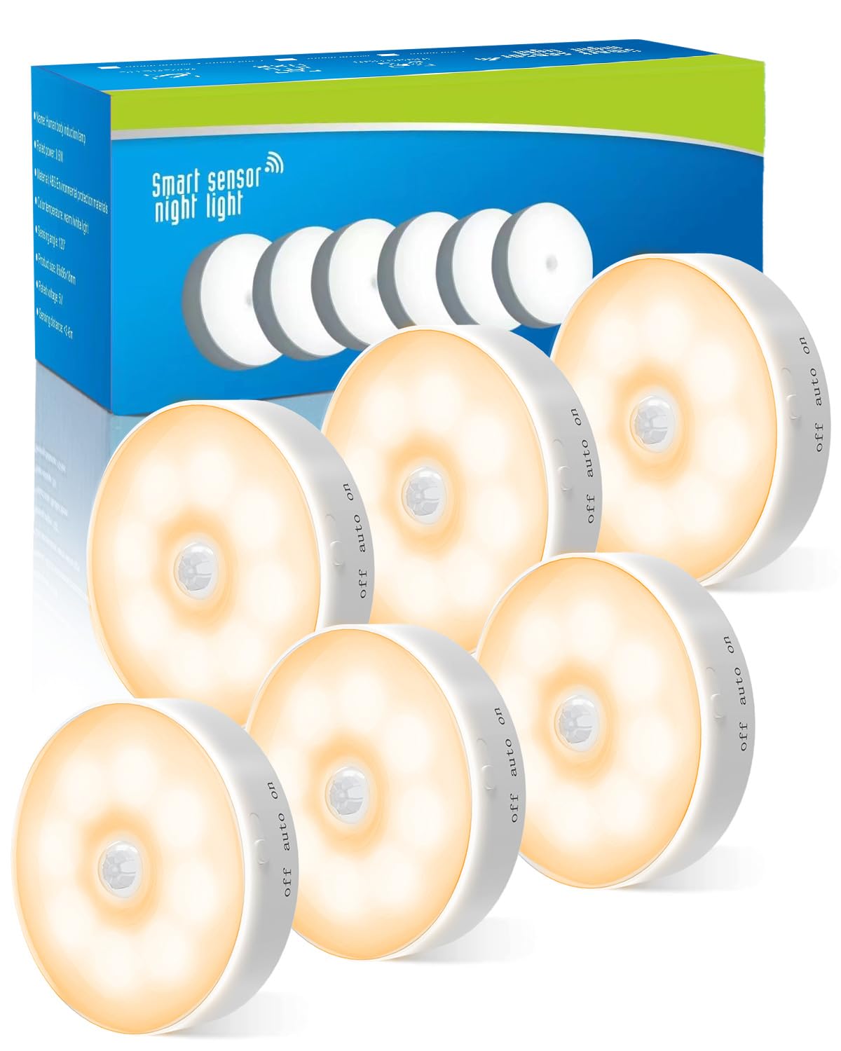 Motion Sensor Lights Indoor, 6 Pack Cupboard Lights, Stair Lights Night Lights, 3 Modes USB Charging Wall Lights, Magnetic Sensor Lights Indoors for Kitchen Stair Closet Under Cabinet