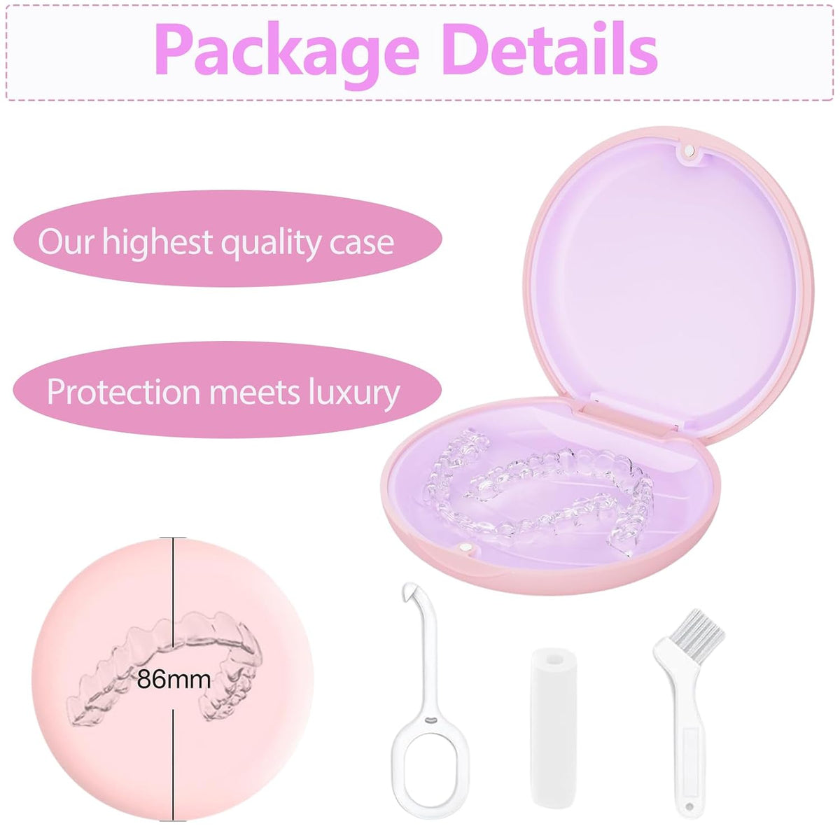 Retainer Case, Slim Aligner Cases for Invisalign, Mouthguard Case with Removal Tools& Aligners Chewies& Brush, Removable Inner Tray Silicone for Easy Cleaning (Pink)