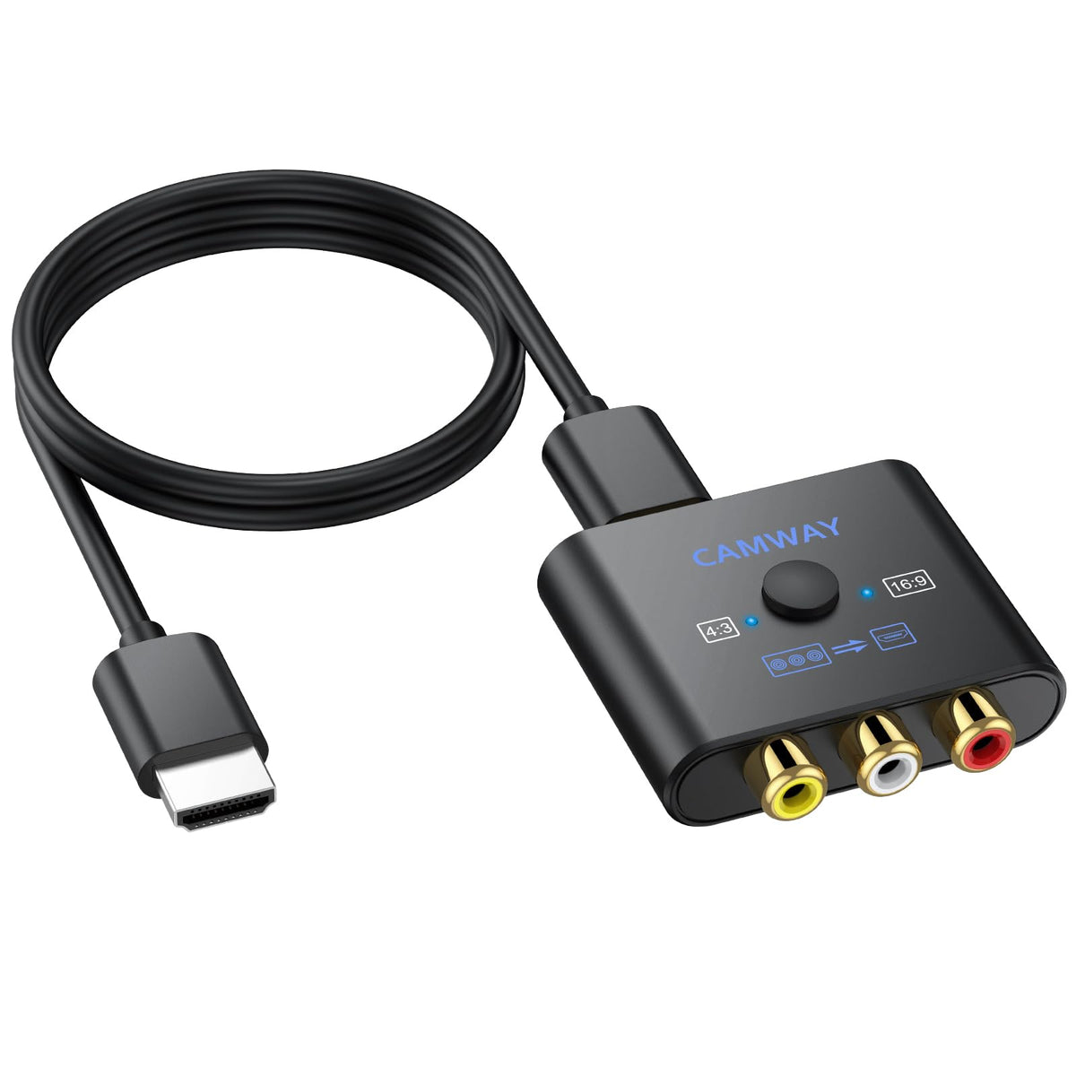 CAMWAY RCA to HDMI Converter, 1080P AV Adapter, 4:3/16:9, No HDMI Cable