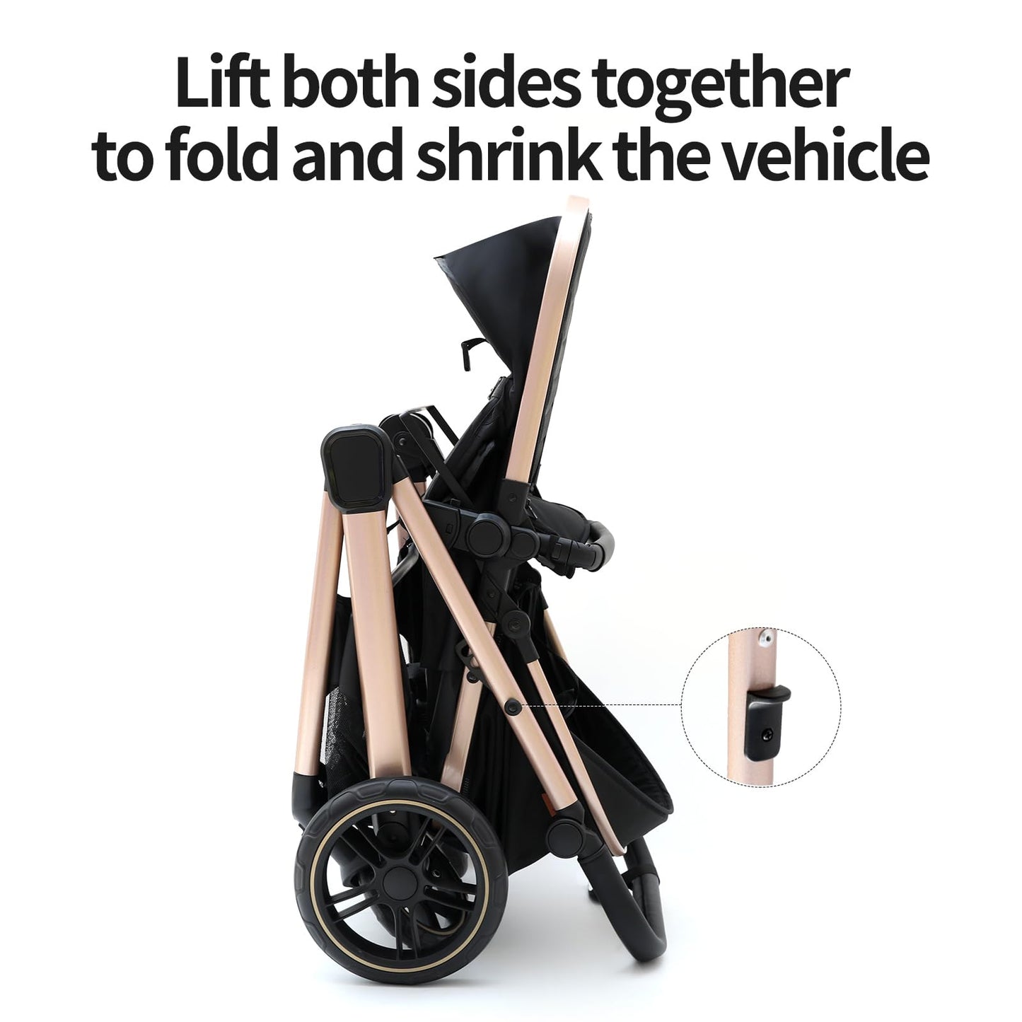 PU Leather 3 in 1 Pushchair Travel System, Toddler Stroller, Baby Pram 3 in 1, Infant Carriage with One-Click Folding, Newborn Buggy with Aluminum Frame (V6 Black)