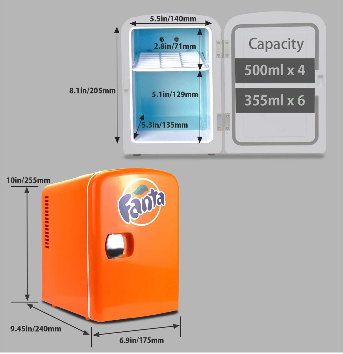 Coca Cola Polar Mini Fridge - Refrigerator for Bedroom Skincare Office, Portable Table Top Beverage Cooler, 12V DC/220V AC Refrigerador For Drinks, Soda, Wine, Use In Car, Dorm, Patio, 6 Can