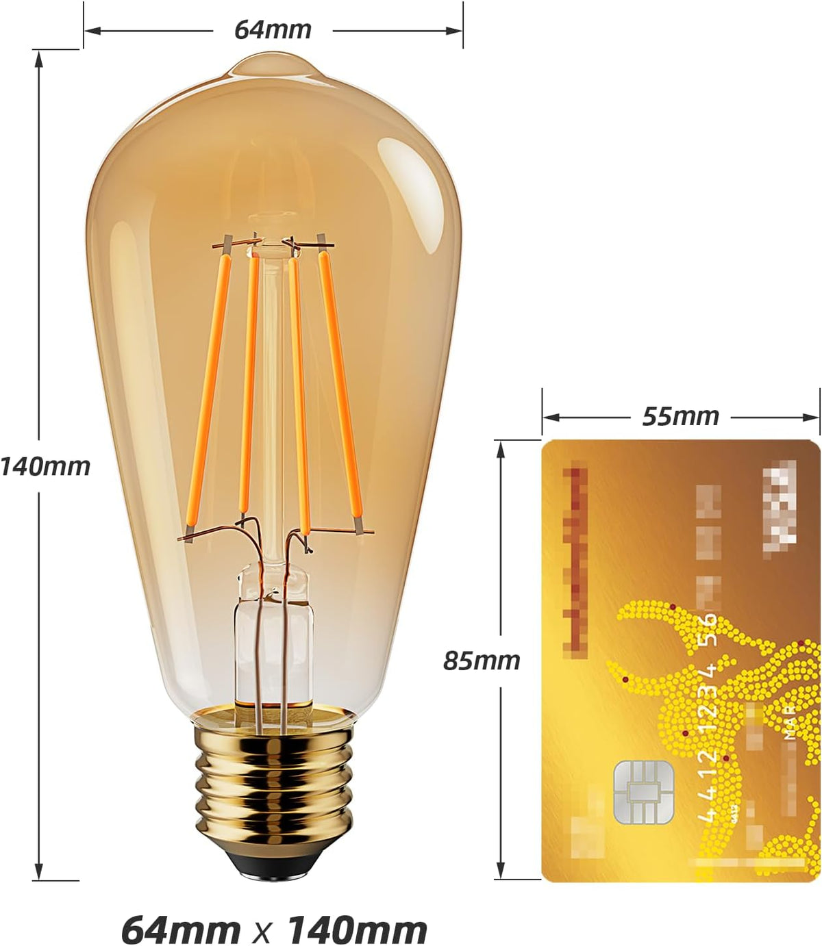 Vanke E27 Vintage Light Bulb, 6W(60W Equivalent), Warm White 2700K, 2-Pack