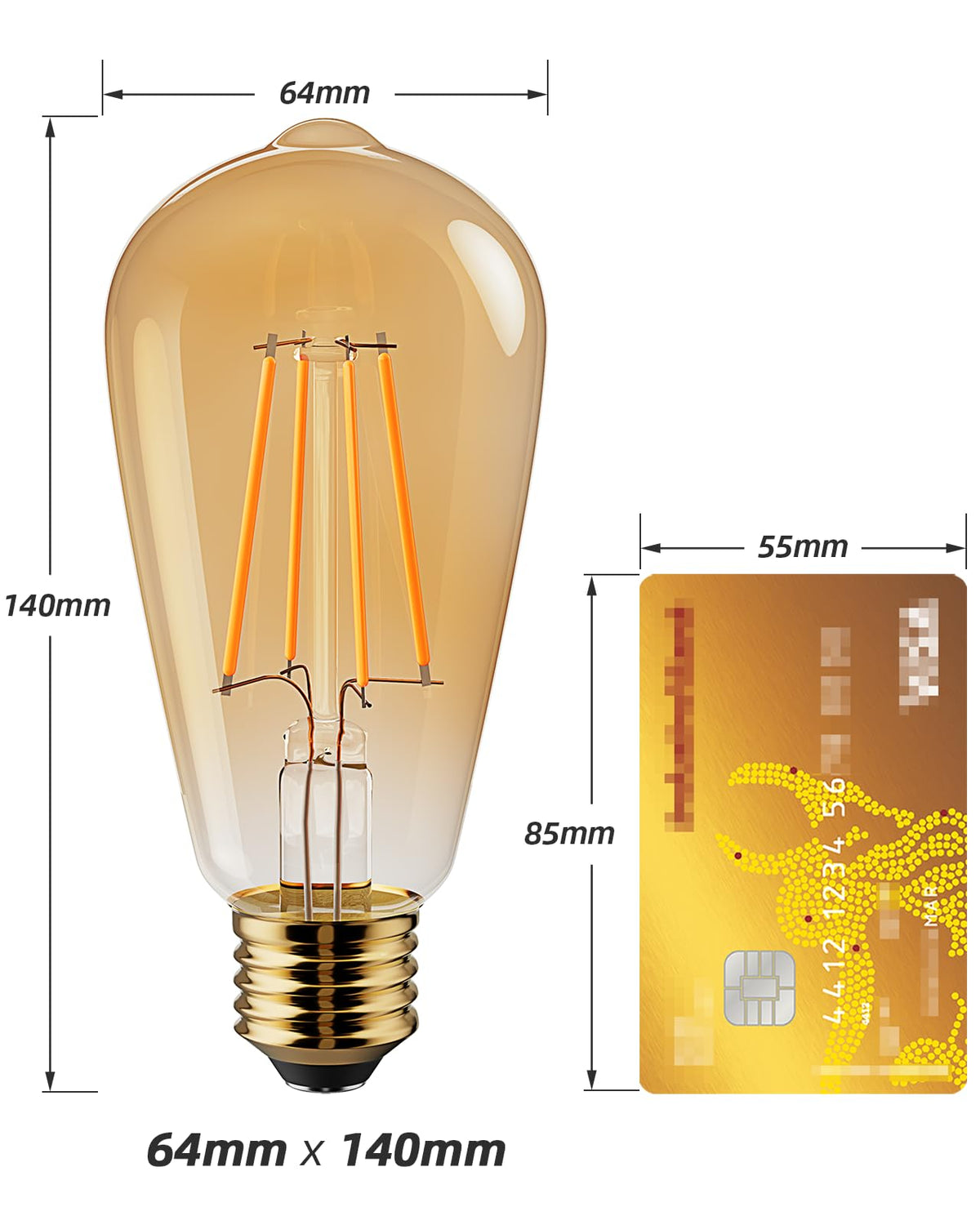 Vanke E27 Vintage Light Bulb, 6W(60W Equivalent), Warm White 2700K, 2-Pack