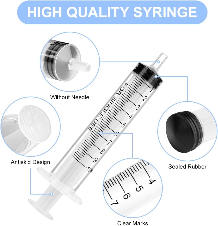 OFFCUP Plastic Syringes, 8pcs No Needle Syringe, 10ml Liquid Measuring Syringe with Luer Slip Tip for Refilling and Measuring Liquids, Scientific Labs Experiment, Feeding Pets (No Needle)