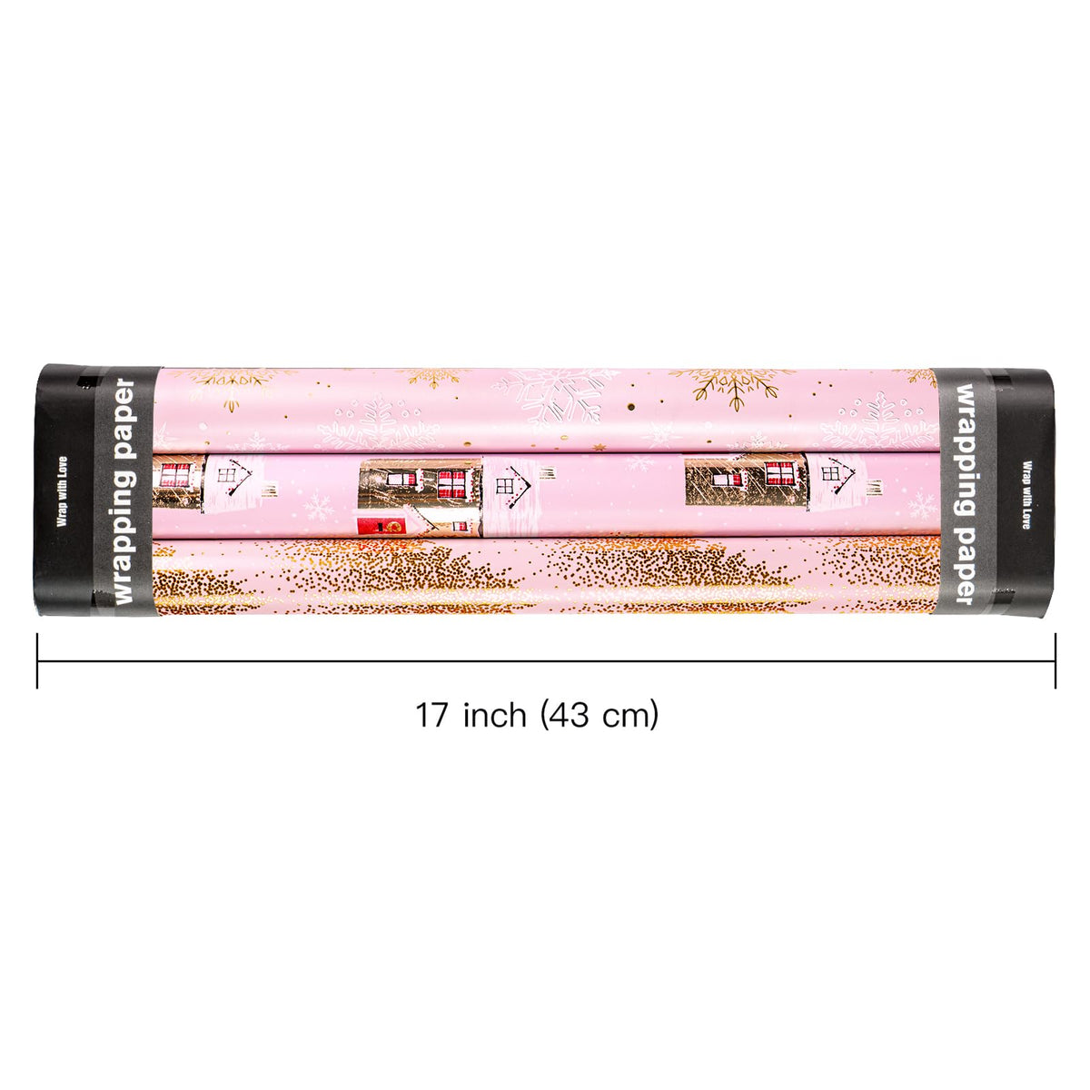 RUSPEPA Christmas Wrapping Paper Roll - Mini Roll - 3 Rolls - 43.2cm x 3m Per Roll - Bird, Christmas Garland, Holly and Pinecones Holiday Design with Metallic Foil Shine