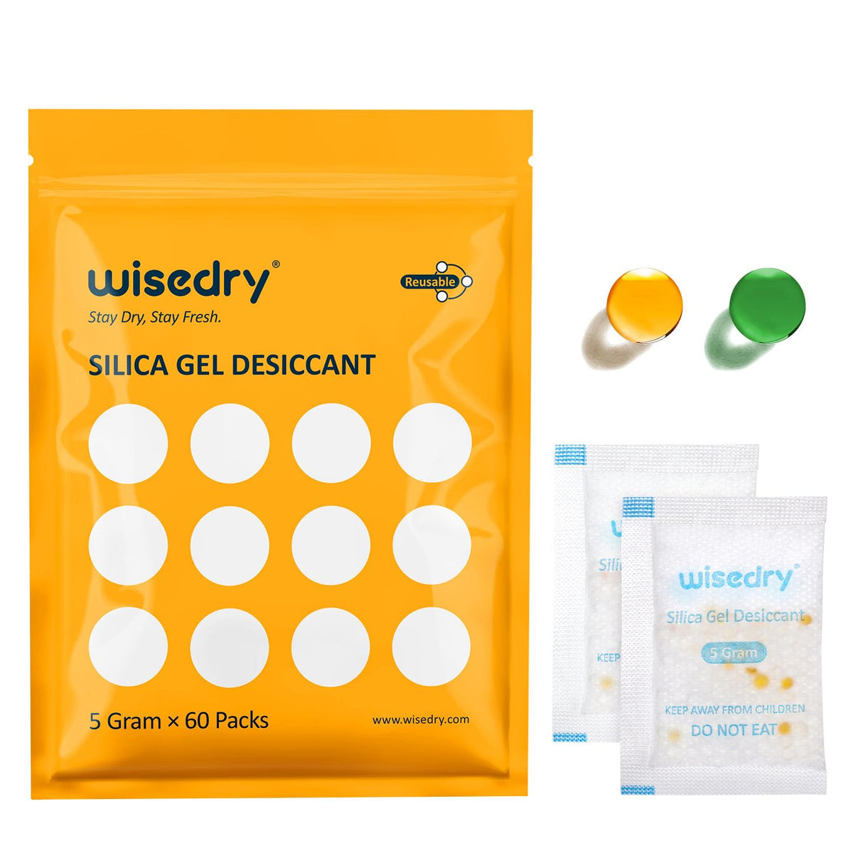 wisedry Silica Gel Sachets Bags 10 Gram x 30 Packs with Orange Beads Humidity Indicator Desiccant Packs Moisture Absorber for Air Dryer Moisture Removal, Food Grade