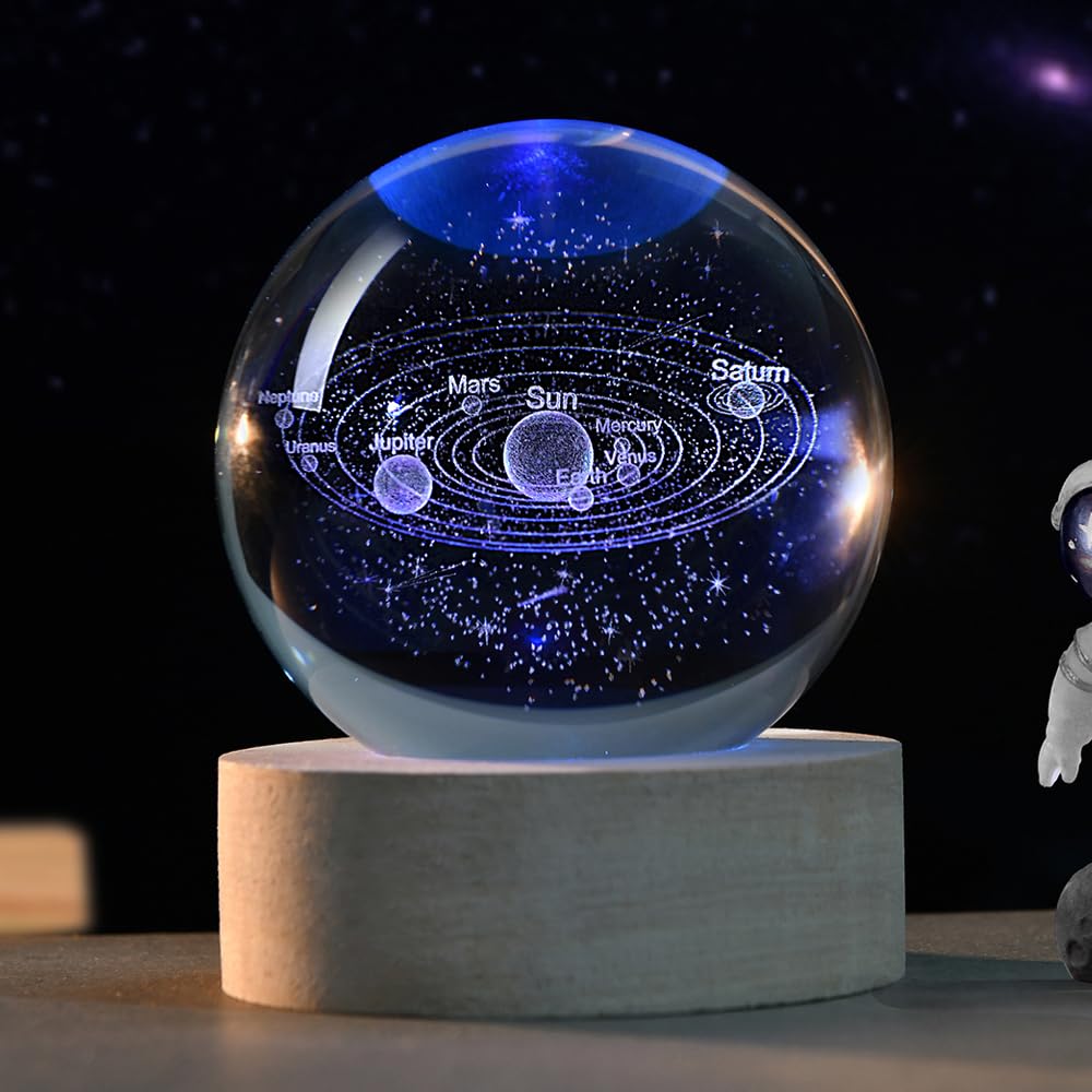3D Fairy Crystal Ball 60mm Glass Fairy with Flower Night Light Gifts for Girl Women with Light Base