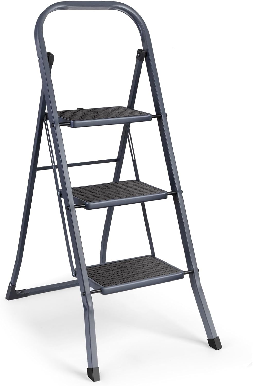 VonHaus 3 Step Ladder – Premium Quality Folding Step Ladder for DIY and Gardening - Anti Slip Feet, Easy to Store Ladder, 150KG Max Capacity - Durable Steel