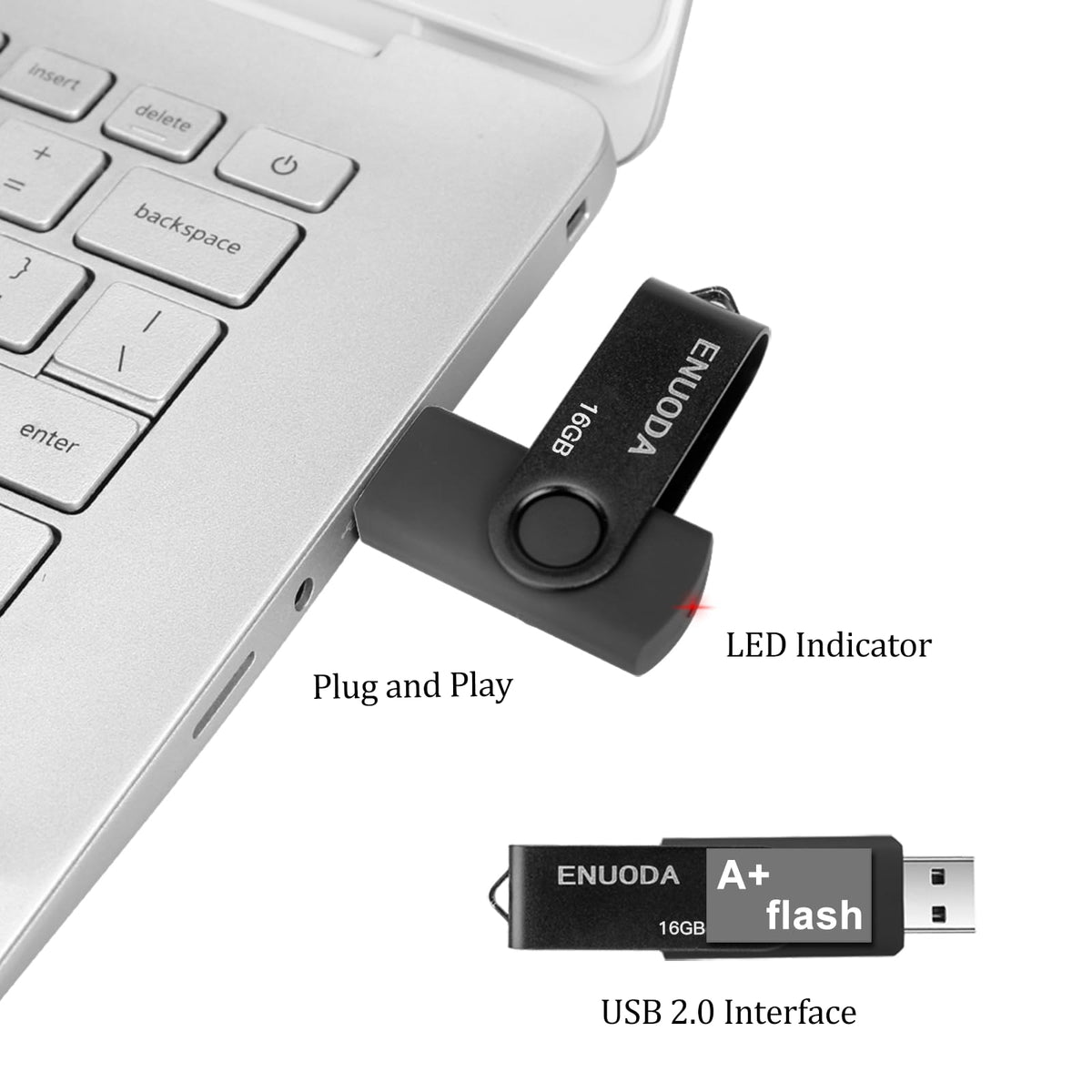 ENUODA Memory Stick 128GB USB 2.0 Flash Drives Swivel Design Storage Thumb Drive Pen Drive (Black)