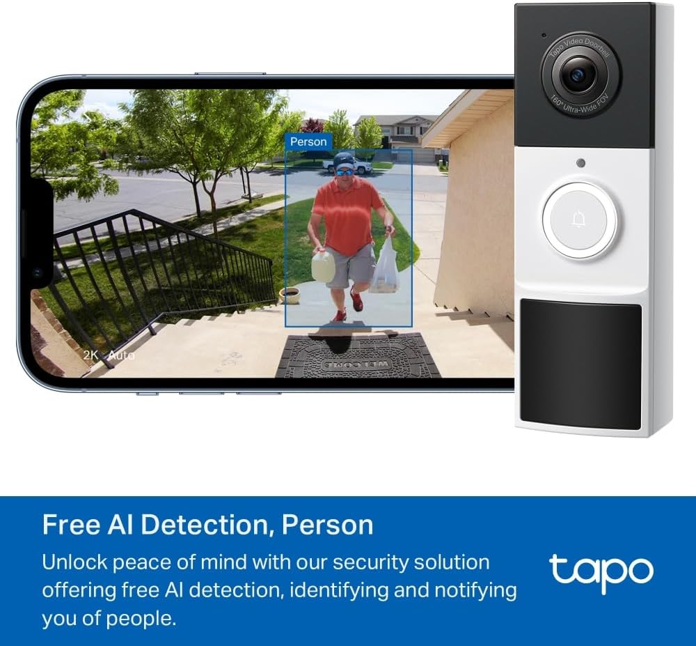 Tapo TD21 2K 3MP Battery Doorbell Camera Wireless, Colour Night, IP65