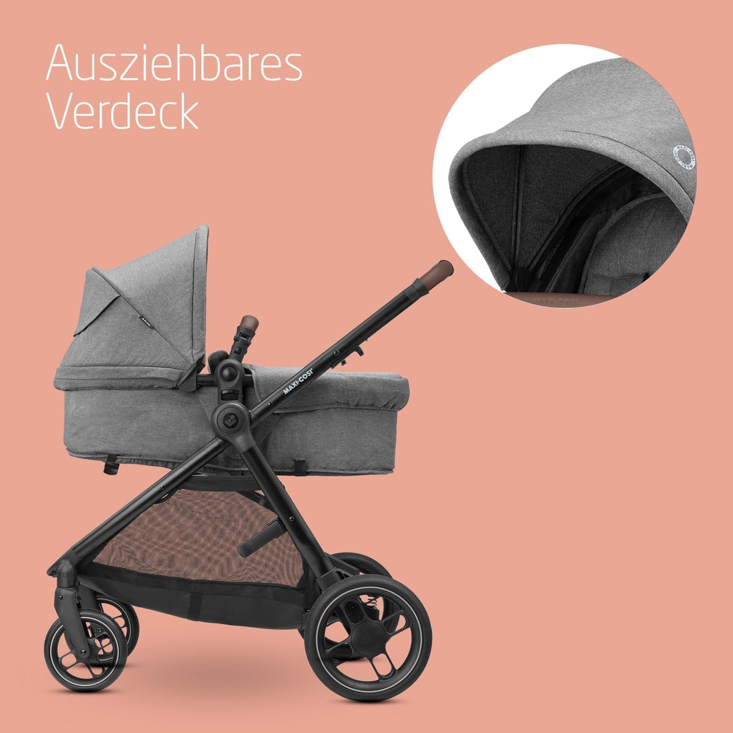 Maxi COSI Zelia Select Trio, Baby Stroller 3 in 1 with Car Seat, 0-4 Years (0-22 kg), One-Hand Fold, Compact and Reversible Pushchair Travel System, with CabrioFix S i-Size Baby Car Seat, Grey