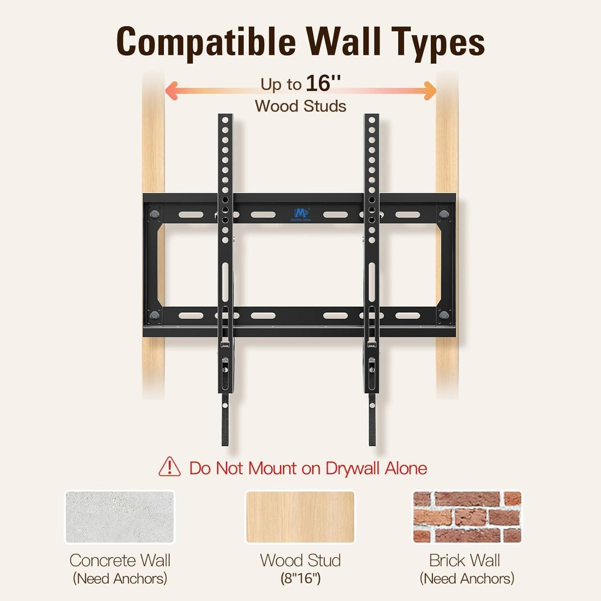 Mounting Dream Fixed TV Wall Bracket for 26-60" TV Max VESA 400x400mm 45kg