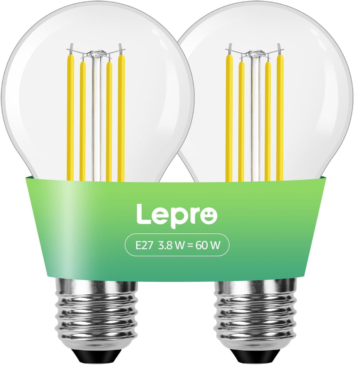 Lepro E27 Screw Bulb A-Rated, 3.8W = 60W, 806lm, 2700K Warm White,Pack of 2