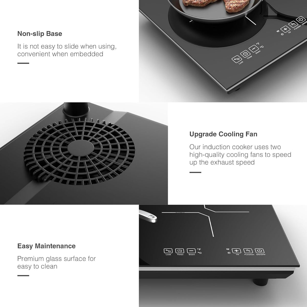 VBGK Double Electric Hob, 220V 3600W Ceramic Hob with Handle, Electric Hot Plate with 9 Power Levels, Child Safety Lock, Timer,Knob and Touch Control, 2 Burner Cooktop