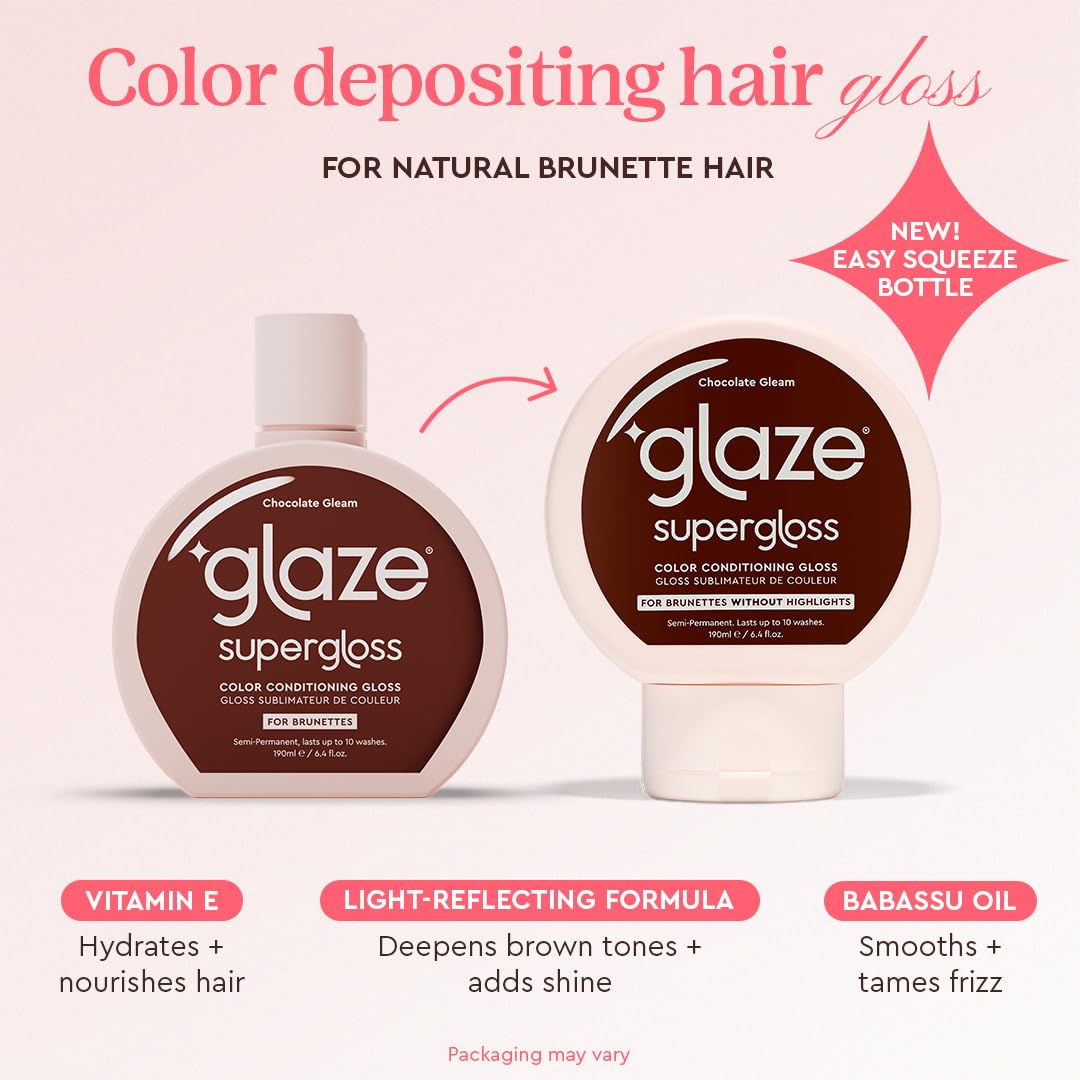 Glaze Supergloss Color Conditioning Gloss – Hydrating Semi-Permanent Colour Hair Gloss & Shine Boost – For Natural, Unbleached Dark Brown Hair – 190ml - Sleek Espresso