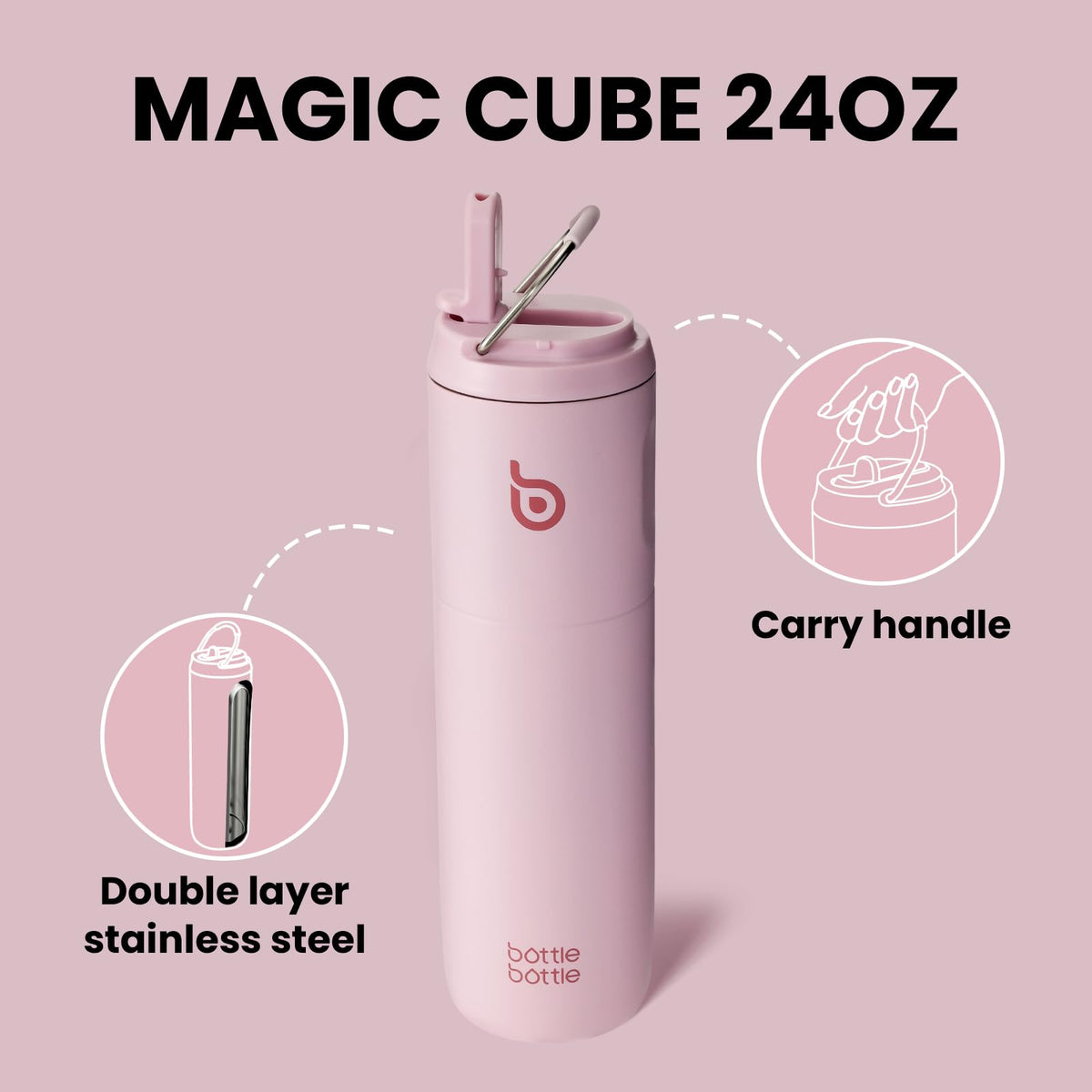 Bottle Bottle Stainless Steel Water Bottle 700ml with Straw and Lid Sports Insulated Metal Water Bottles with Handle(Black)