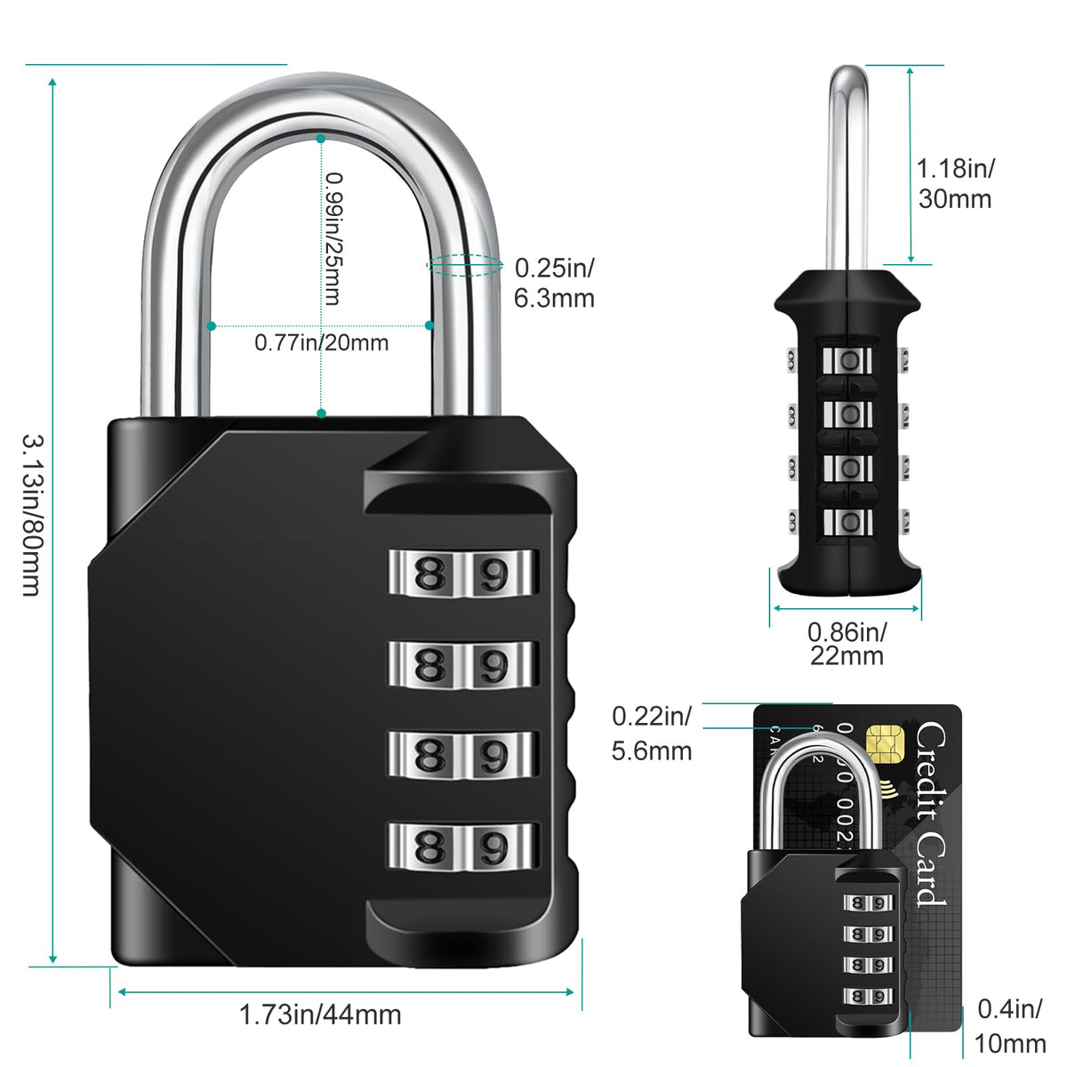 ZHEGE Combination Padlock, 4 Digit Coded Padlock (Sky Blue)