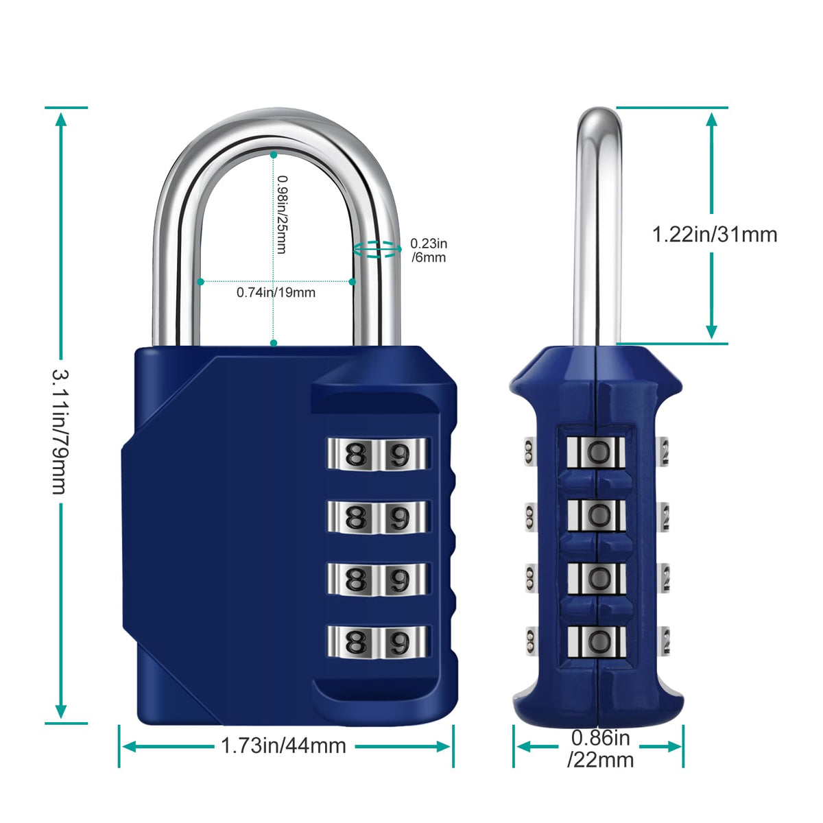 ZHEGE Combination Padlock, 4 Digit Coded Padlock (Sky Blue)